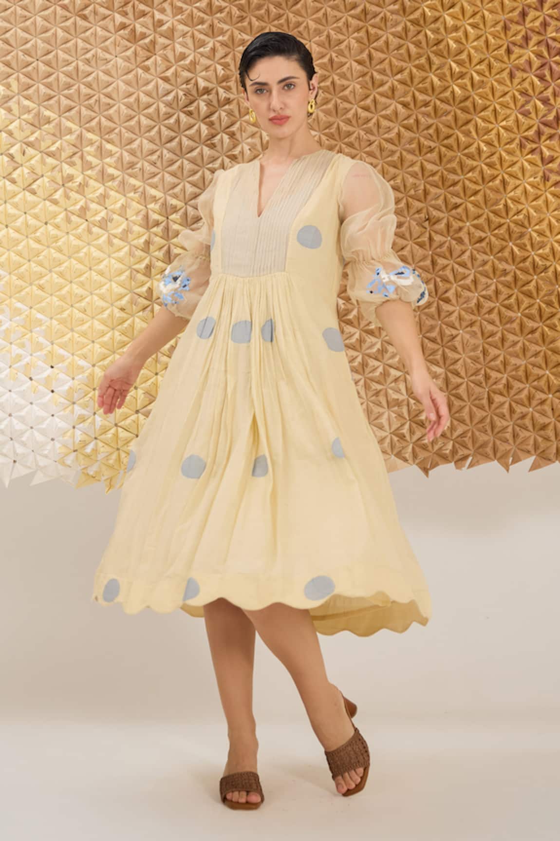 The Loom Art Cream Yellow Handwoven Jamdani Dress 