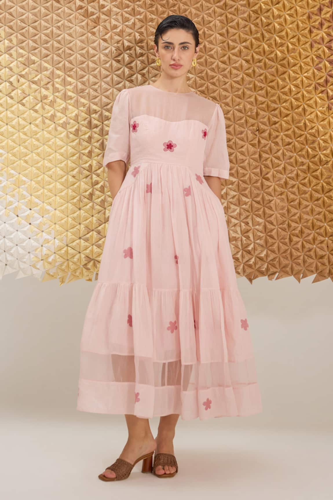 The Loom Art Powder Pink Handwoven Cotton Silk Dress 
