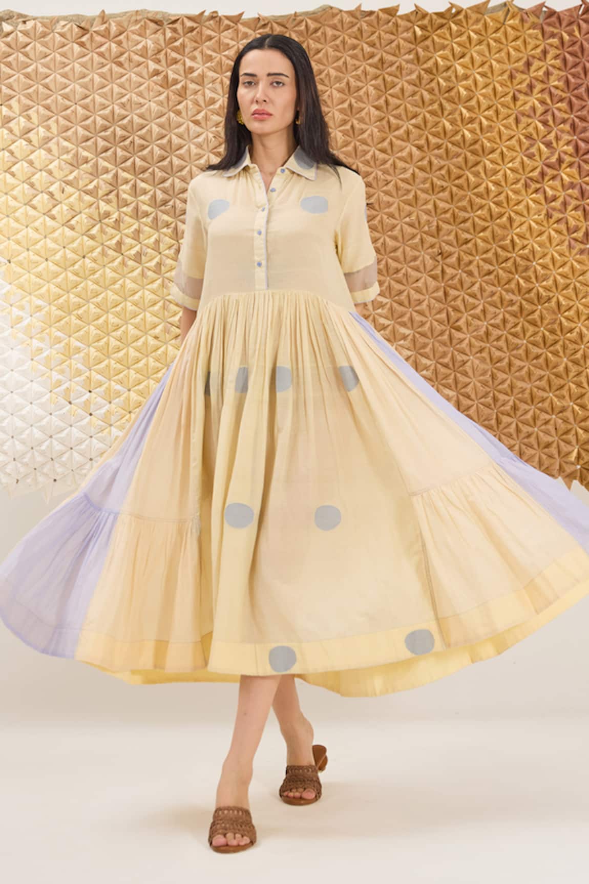 The Loom Art Cream Yellow Handwoven Jamdani Dress 