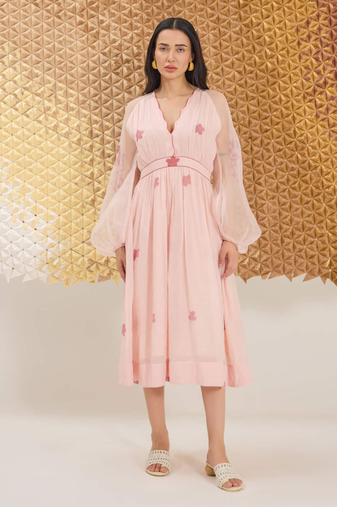 The Loom Art Powder Pink Jamdani Weave Dress 