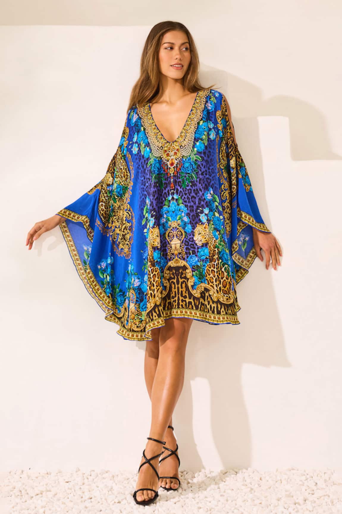 Zariaah Blue Leopardess Kaftan Dress 