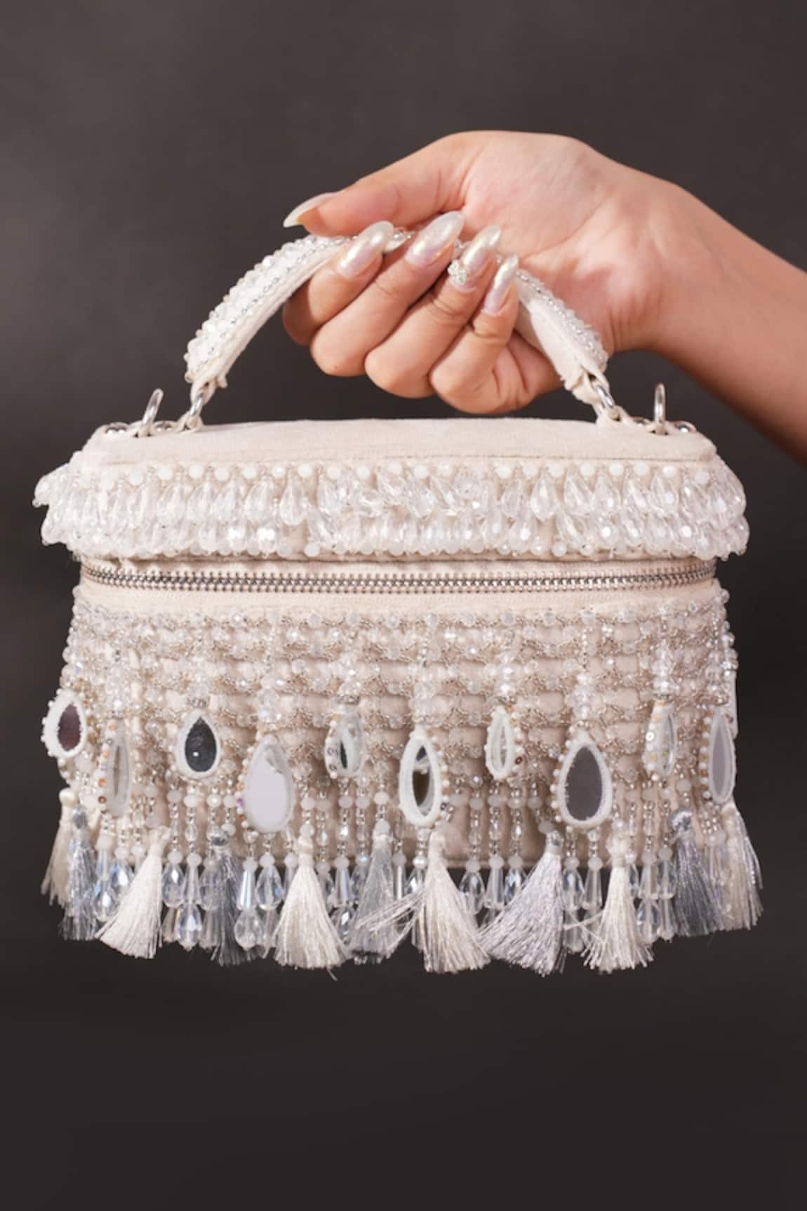 House Of Kosha Silver Mirrorwork Vanity Bag 