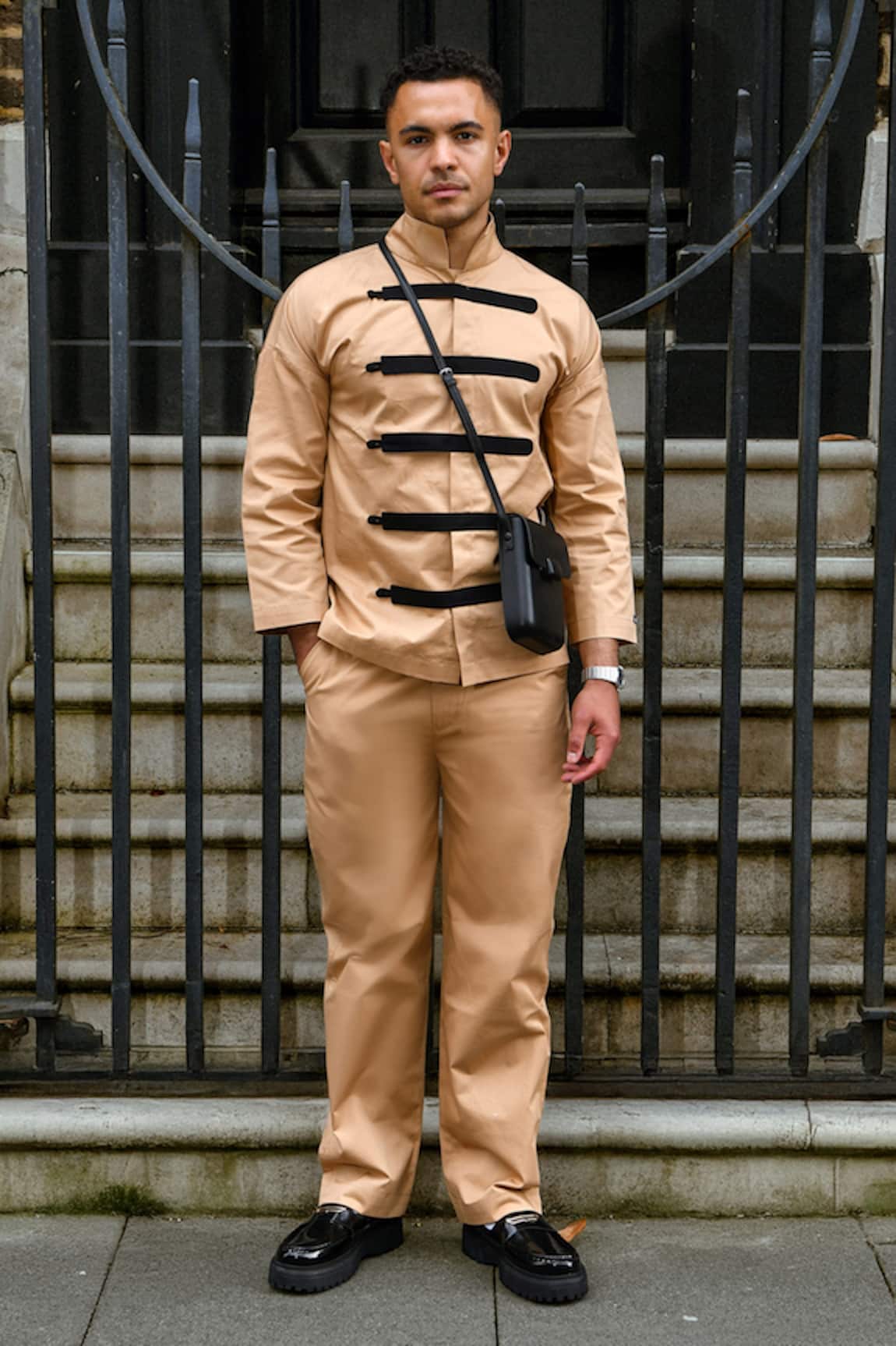 Therealb Beige Designer Shirt & Pant Set 