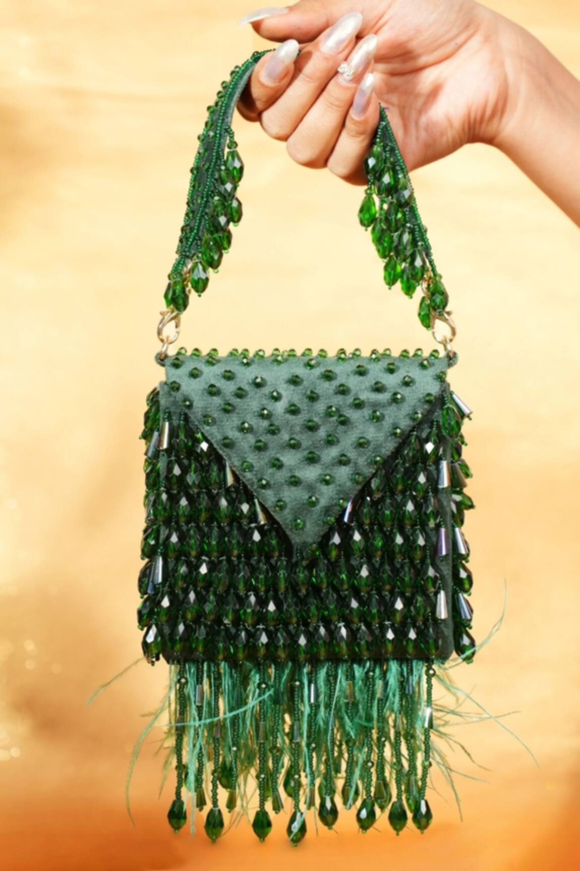 House Of Kosha Luna Green Suede Embellished Mini Bag 