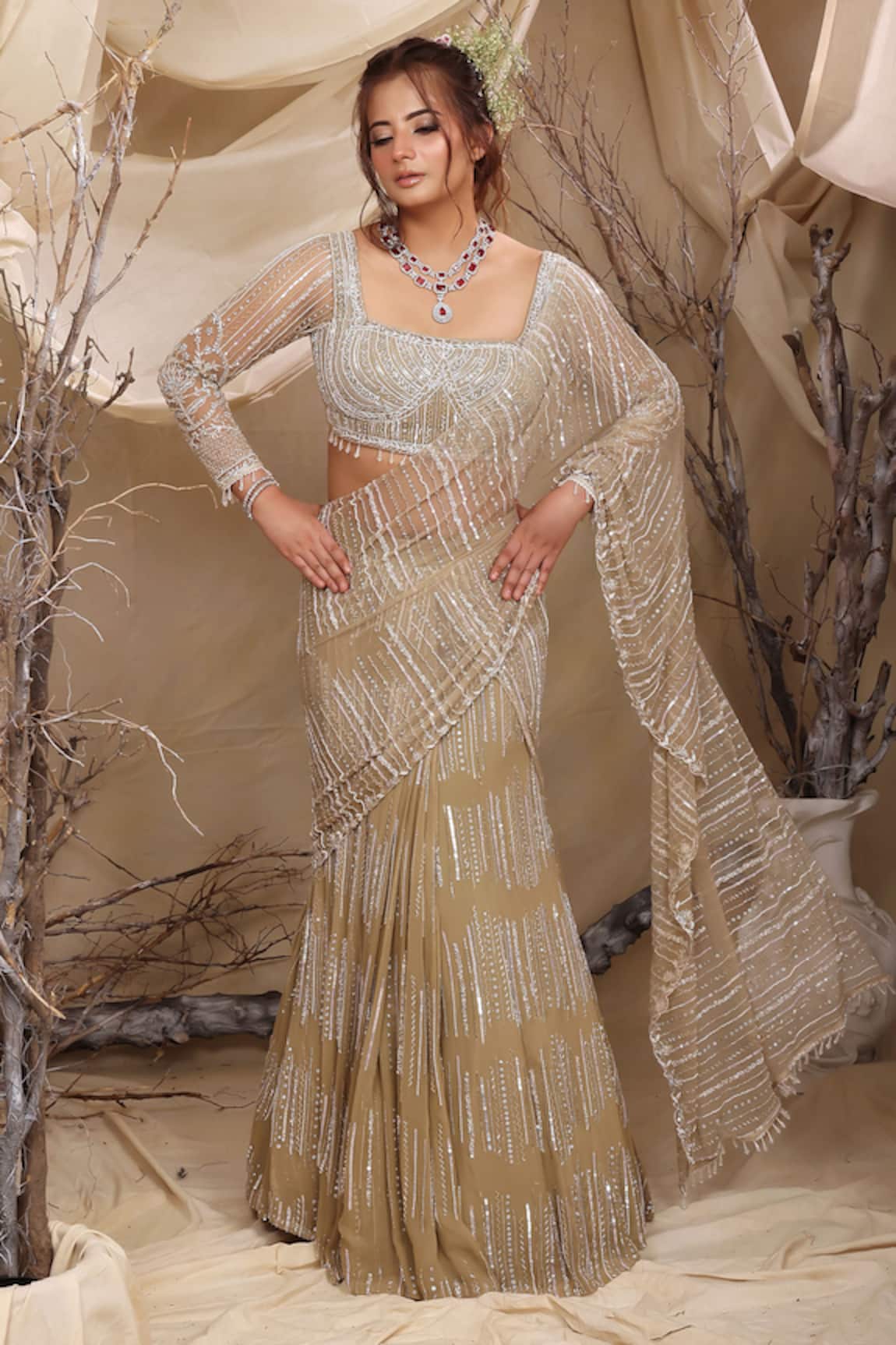Lasha Designer Pre-Draped Saree Set 