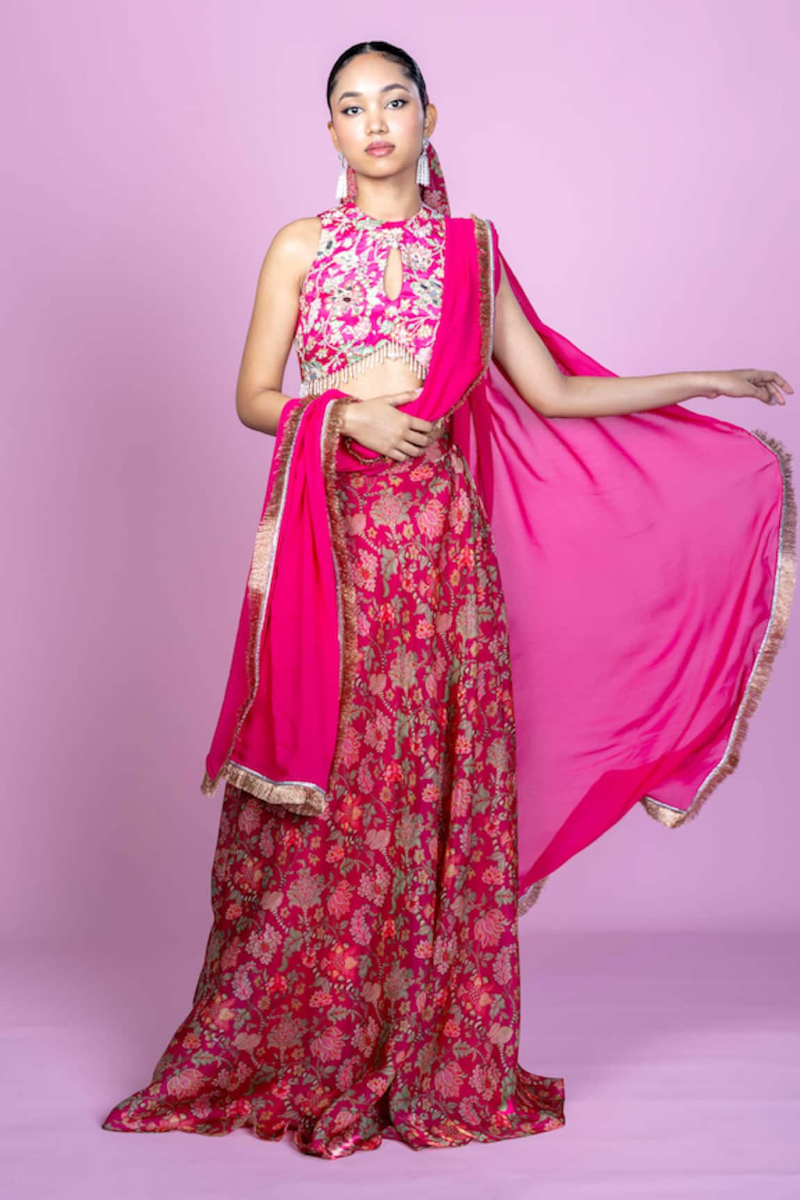 Damoiselle Floral Fiesta Crop Top Lehenga Set 