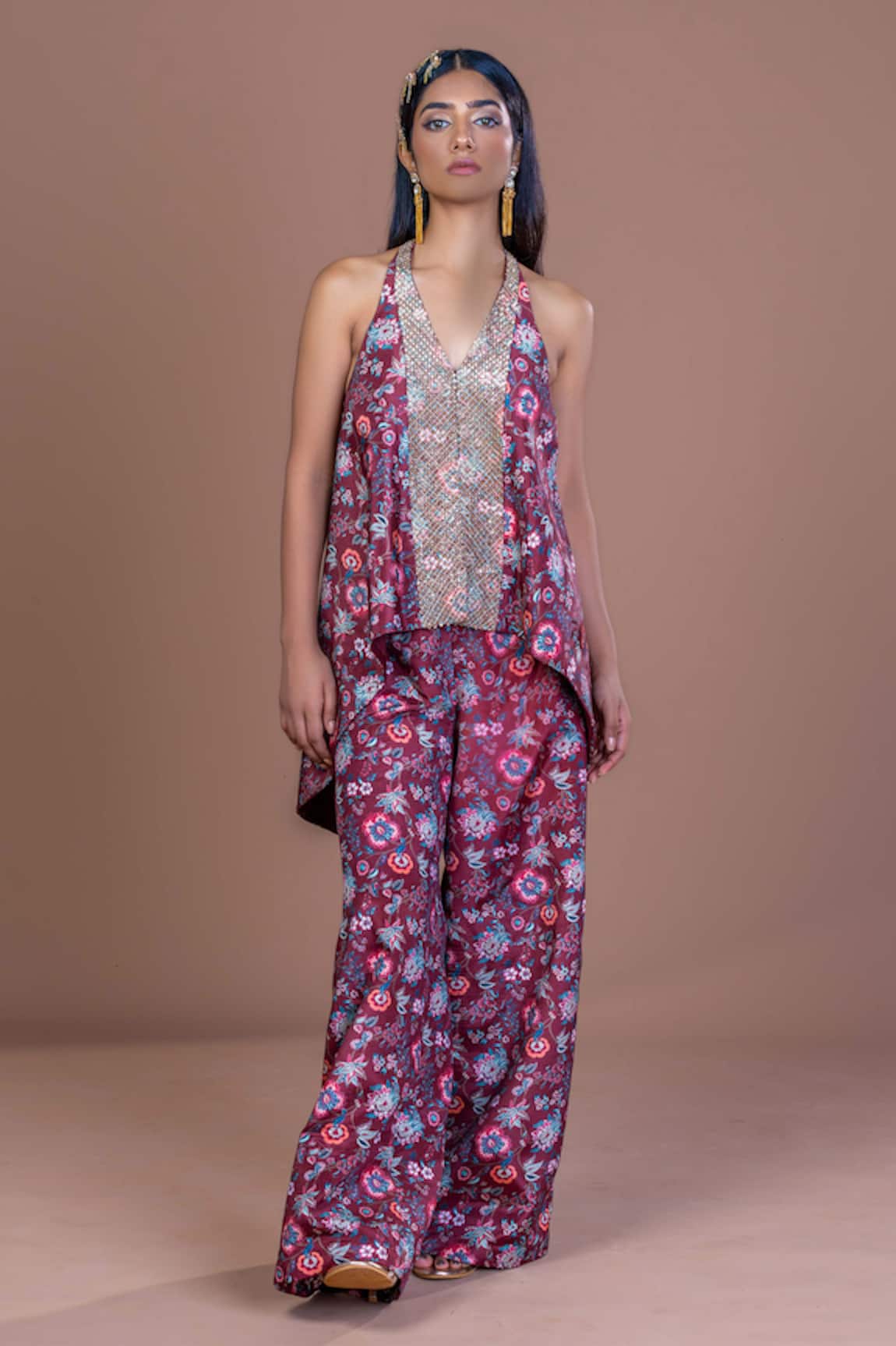 Damoiselle Garnet Glimmer Halter Coord Set 