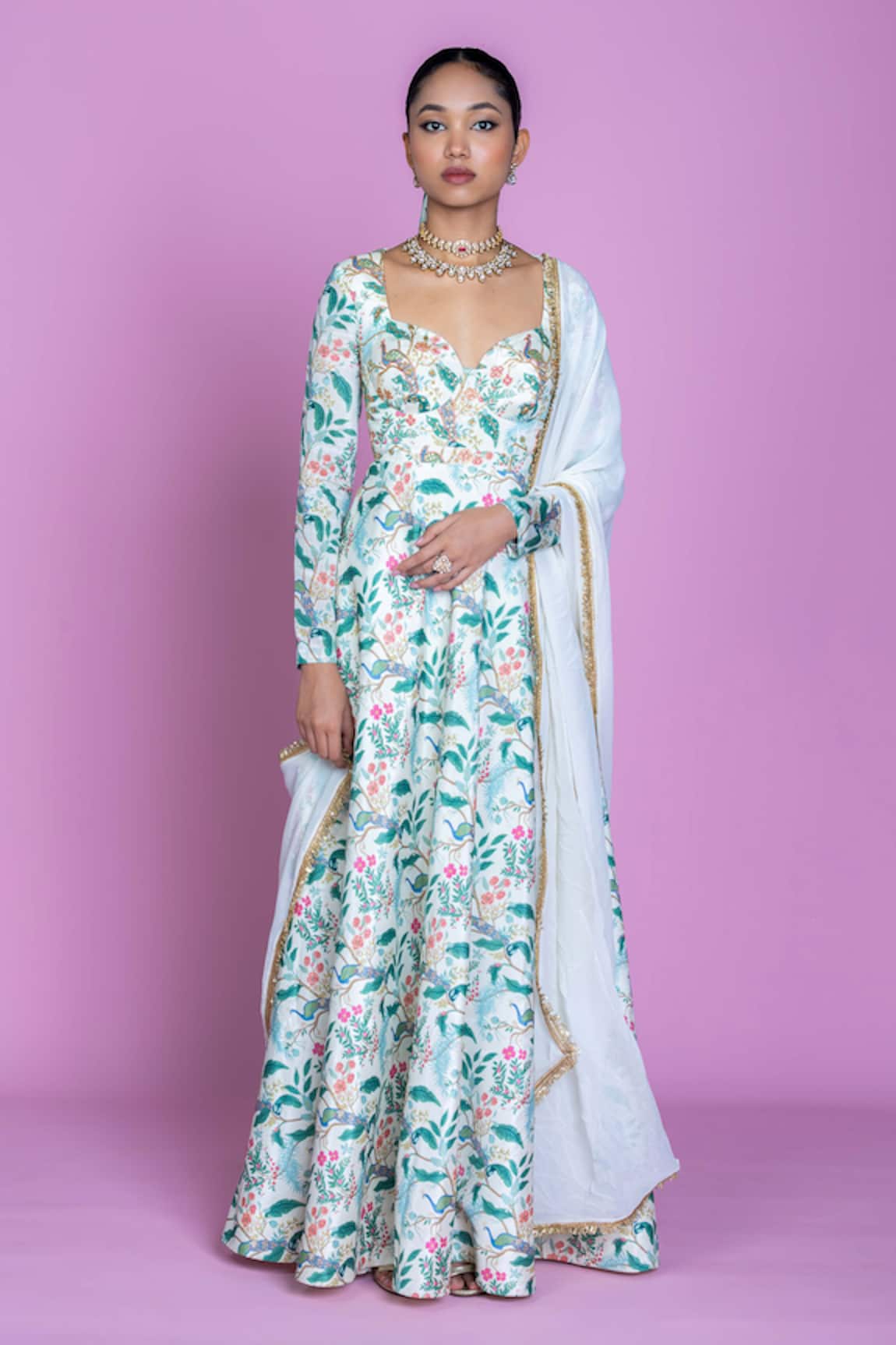 Damoiselle Ivory Serenade Embroidered Anarkali Gown Set 