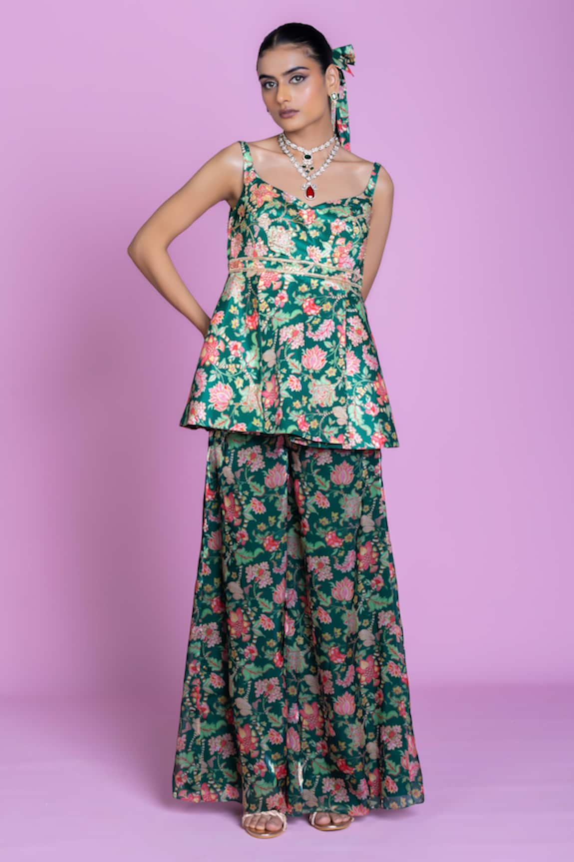 Damoiselle Floral Peplum Palazzo Set 