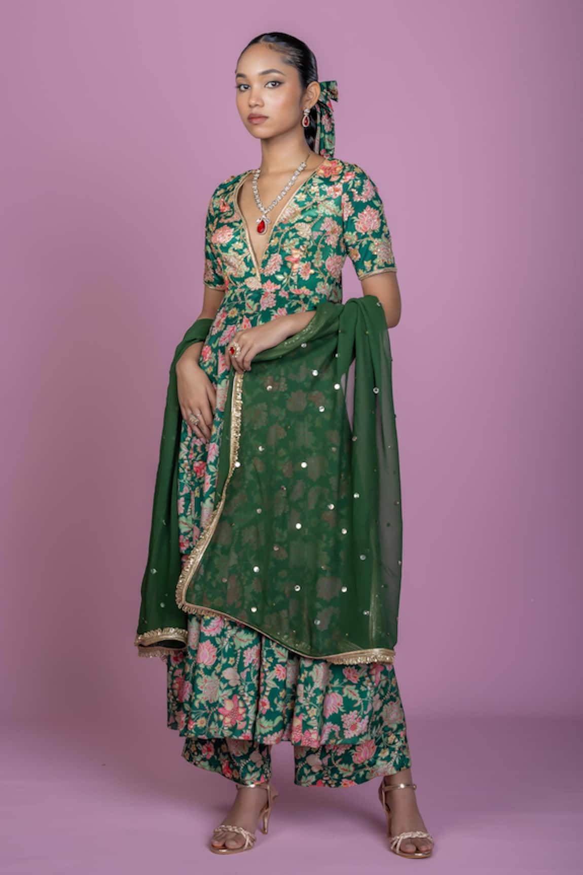 Damoiselle Floral Print Anarkali Kurta Set 