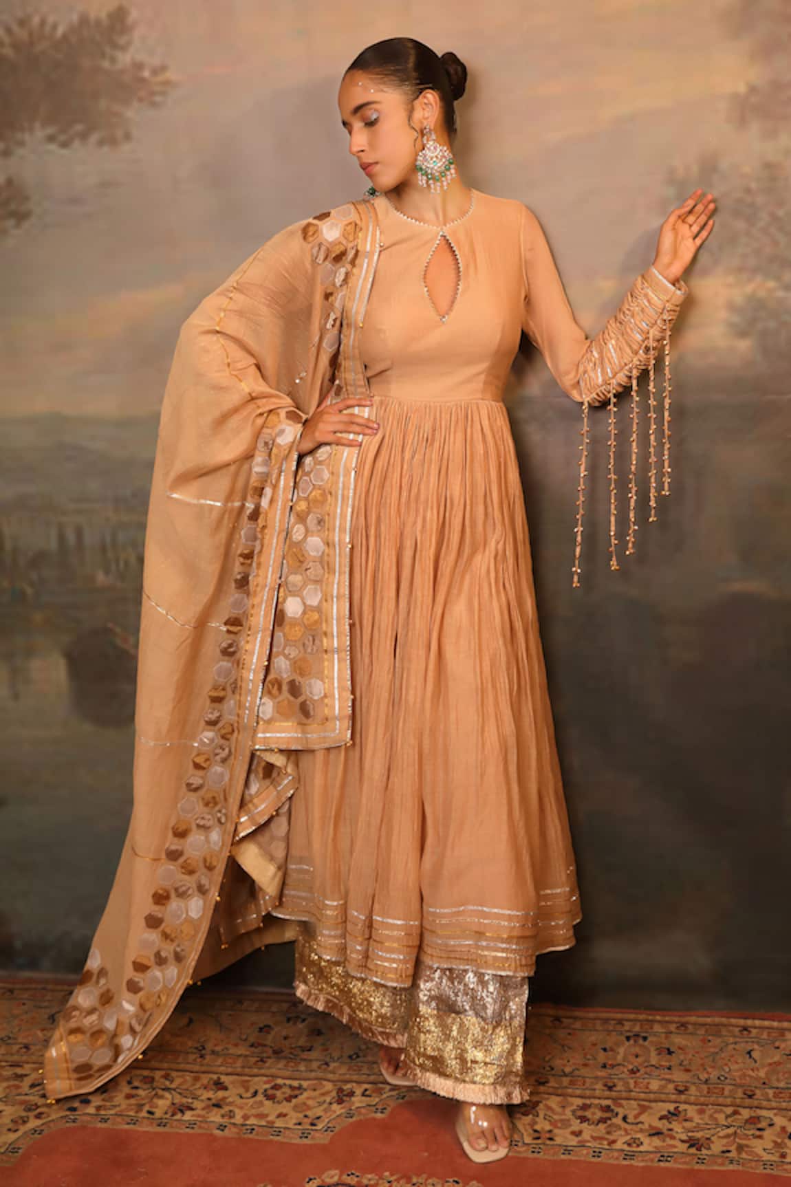Jigya Japra Beige Chanderi Anarkali Set  