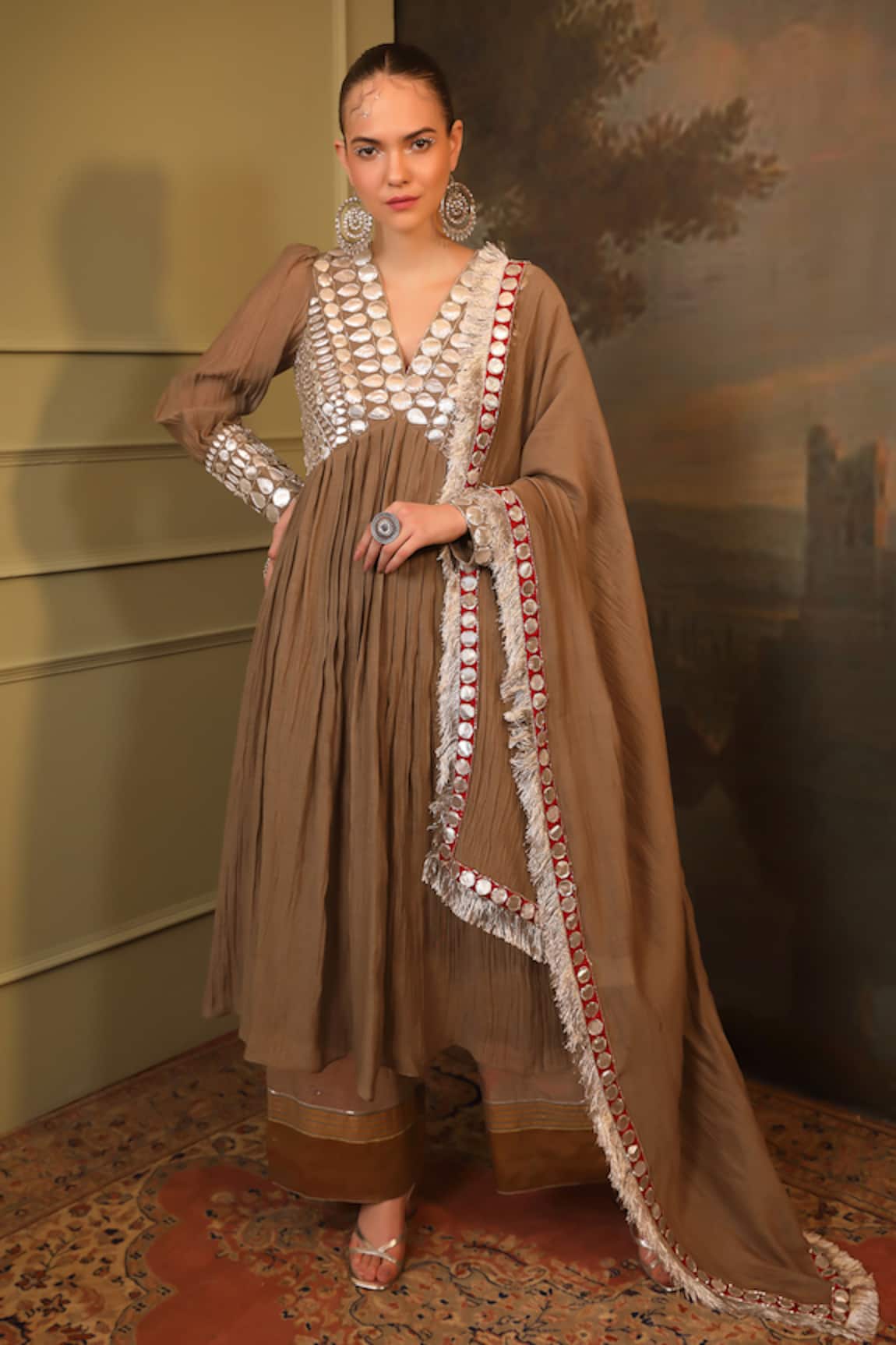 Jigya Japra Grey Soft Chanderi Anarkali Set 