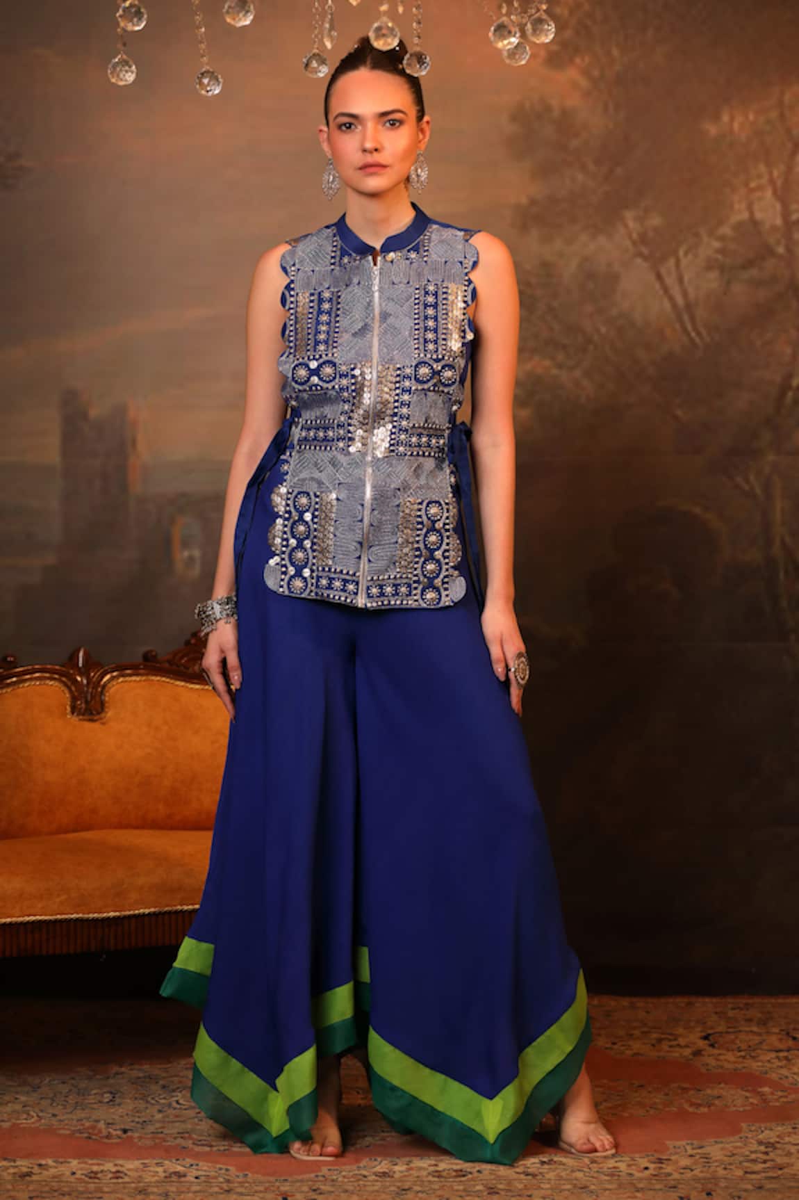 Jigya Japra Royal Blue Designer Cape & Palazzo Set 