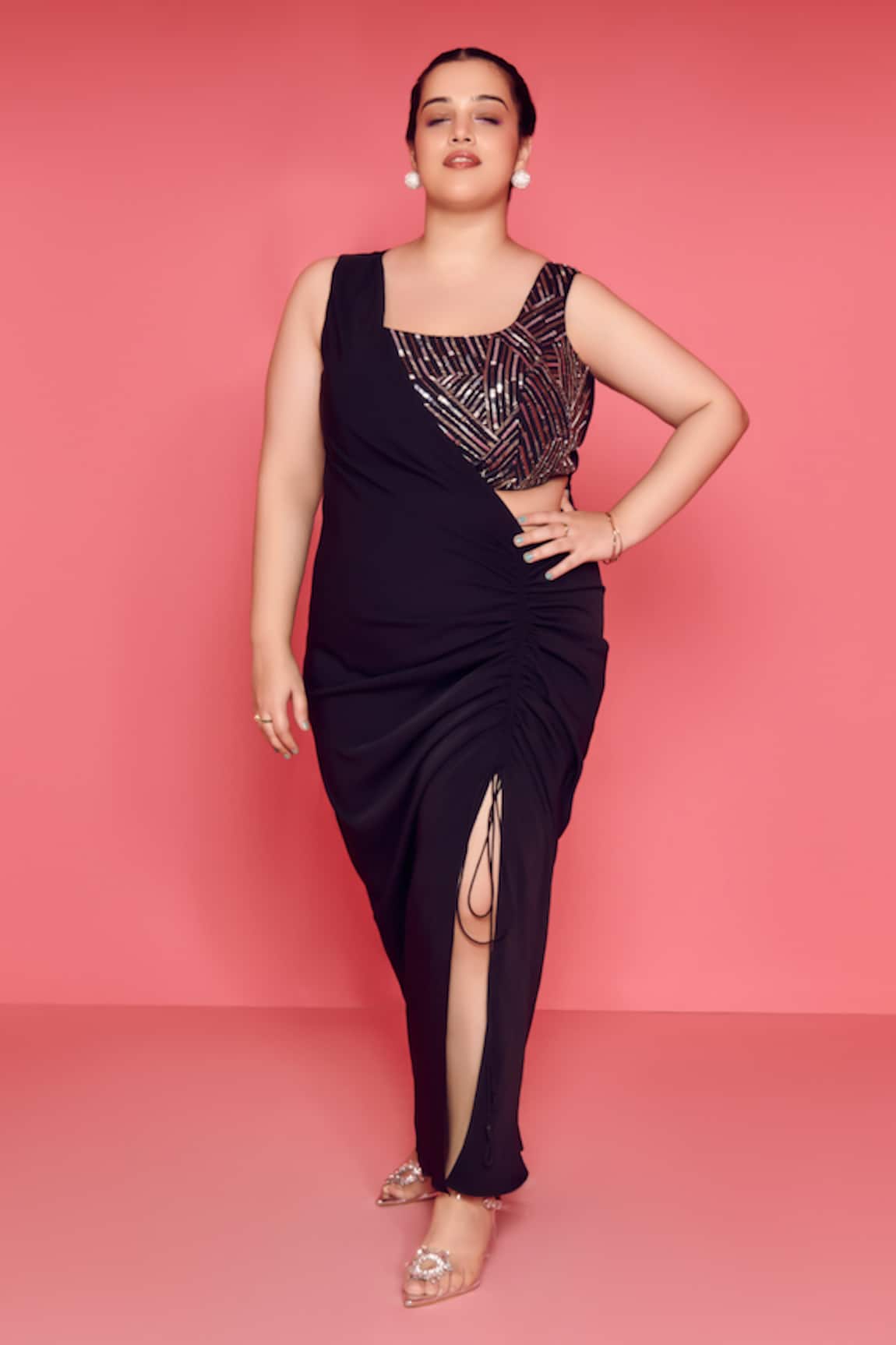 Mamicha Black Designer Gown With Inner Slip 