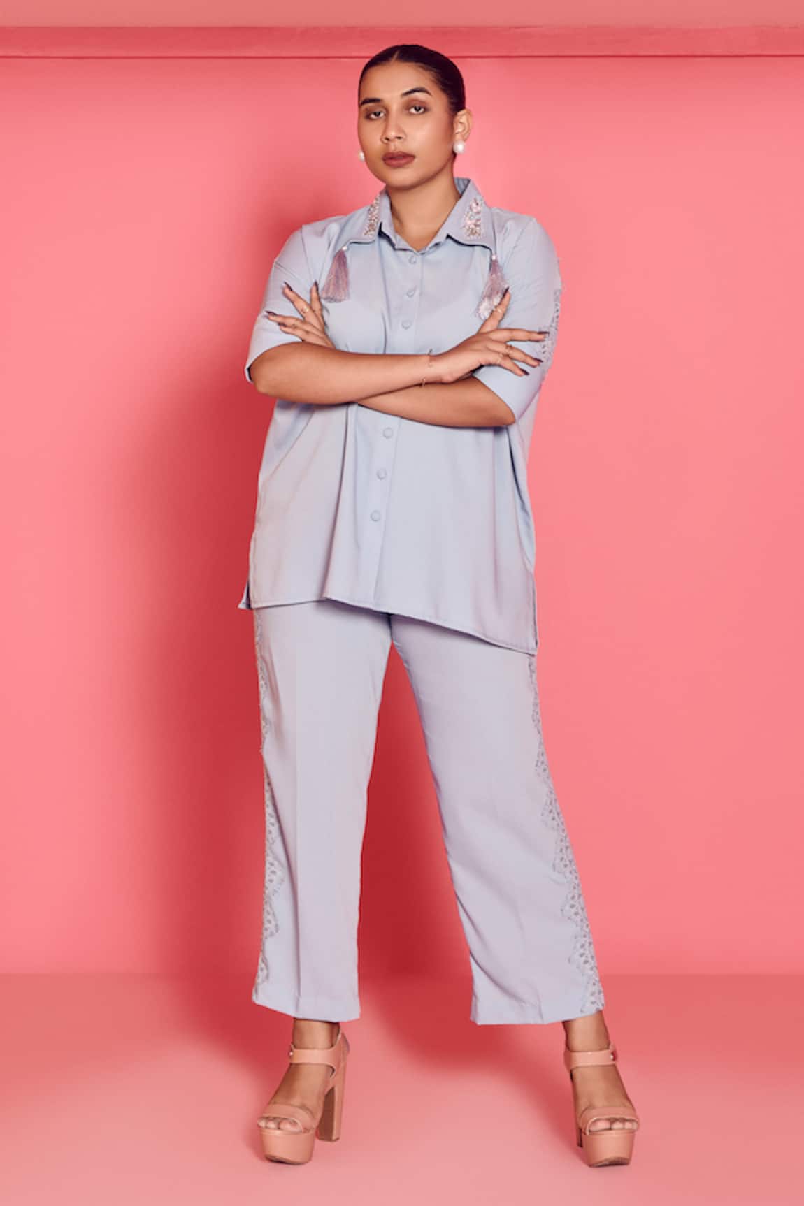 Mamicha Ice Blue Tassel Co-Ord Set 