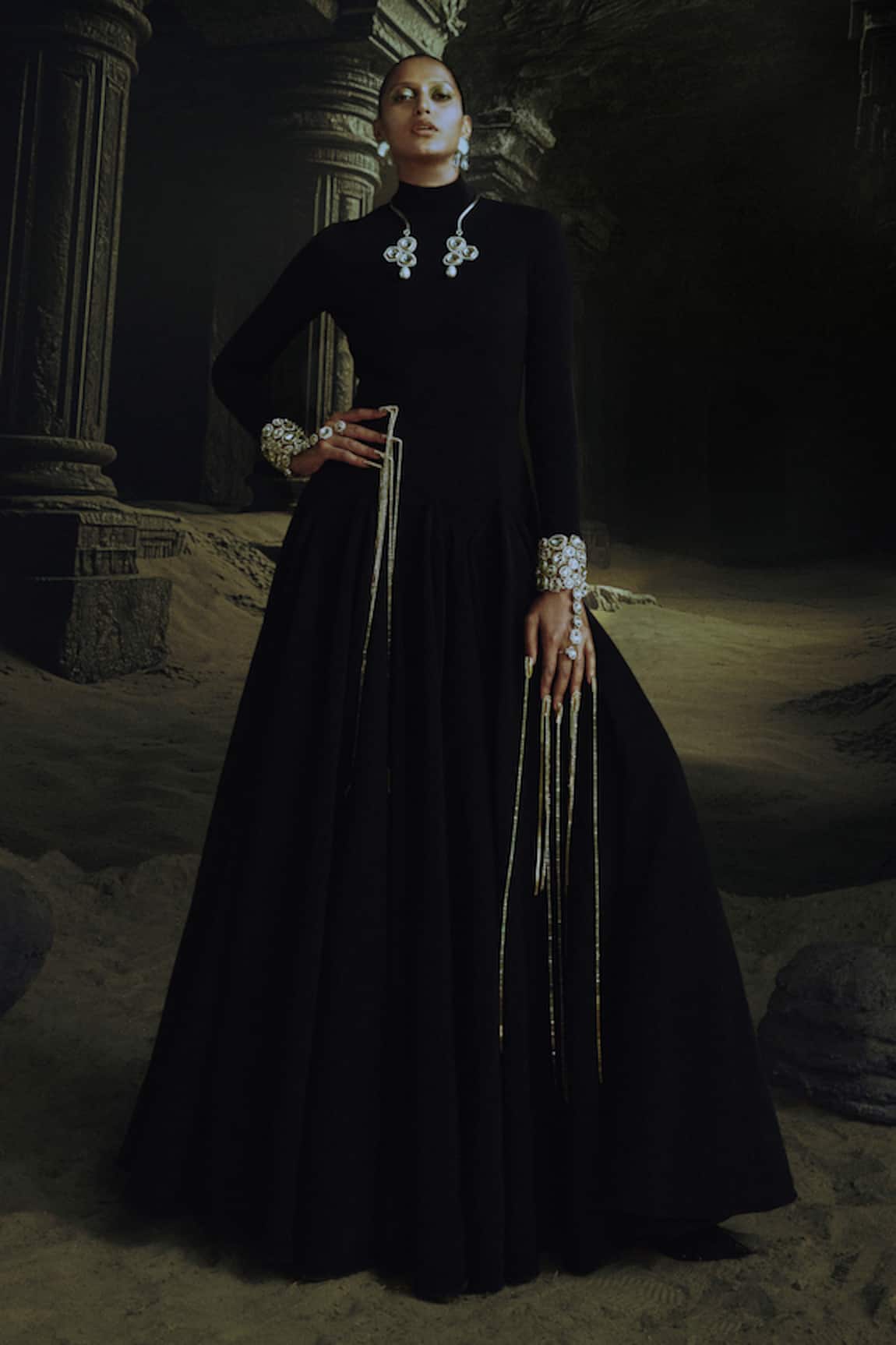 Nikhil Thampi Black Kundan Embellished Anarkali 