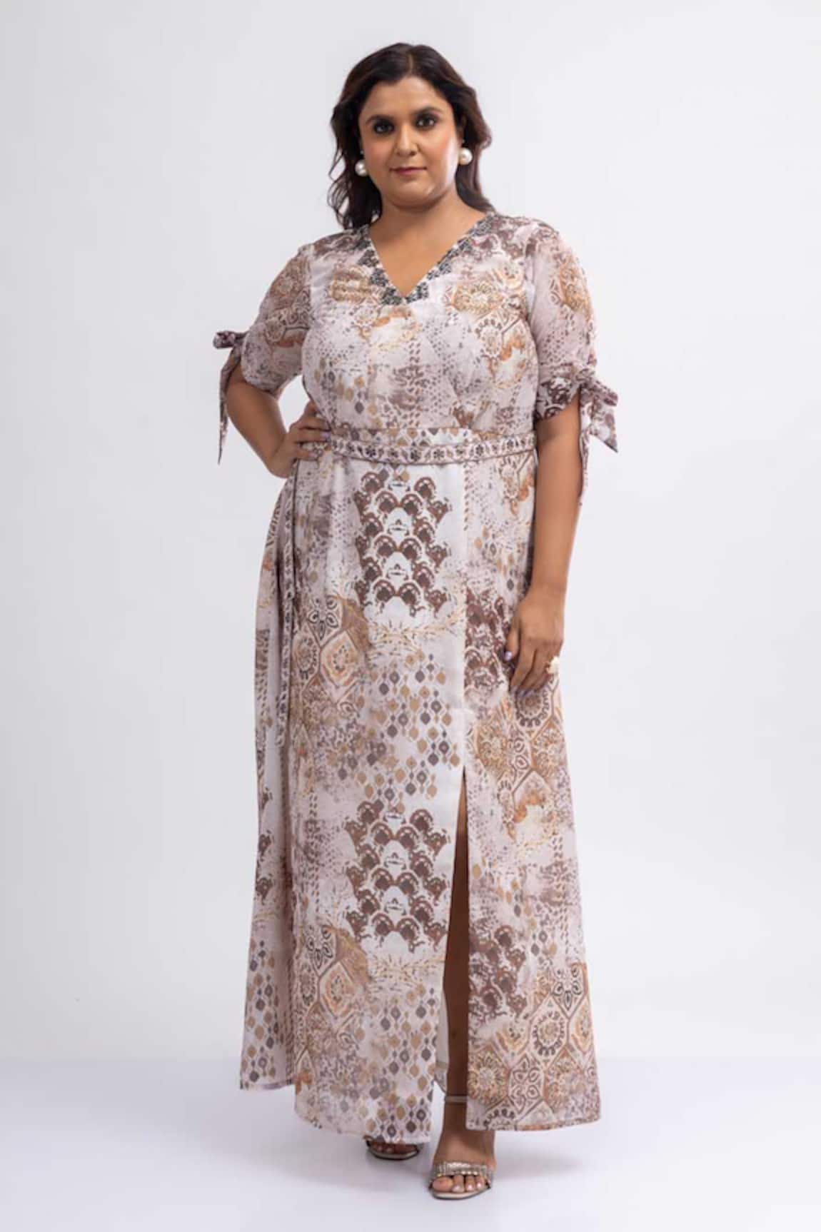 Mamicha Off-White Printed Georgette Dress 