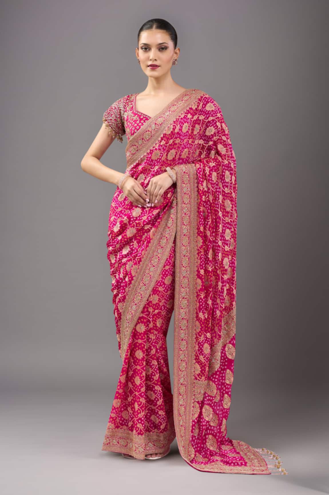 Kalighata Rani Bandhej Saree Set 
