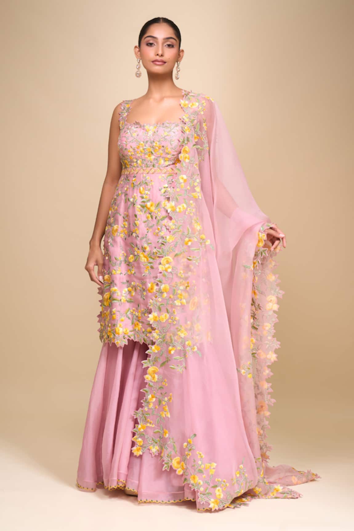 Anushree Reddy Malaika Pink Floral Sharara Set 