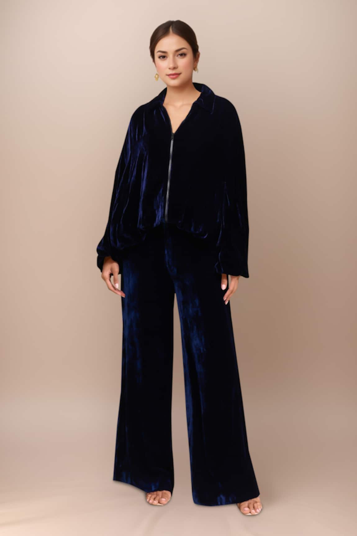AK-OK Blue Velvet Jacket & Trouser Set 
