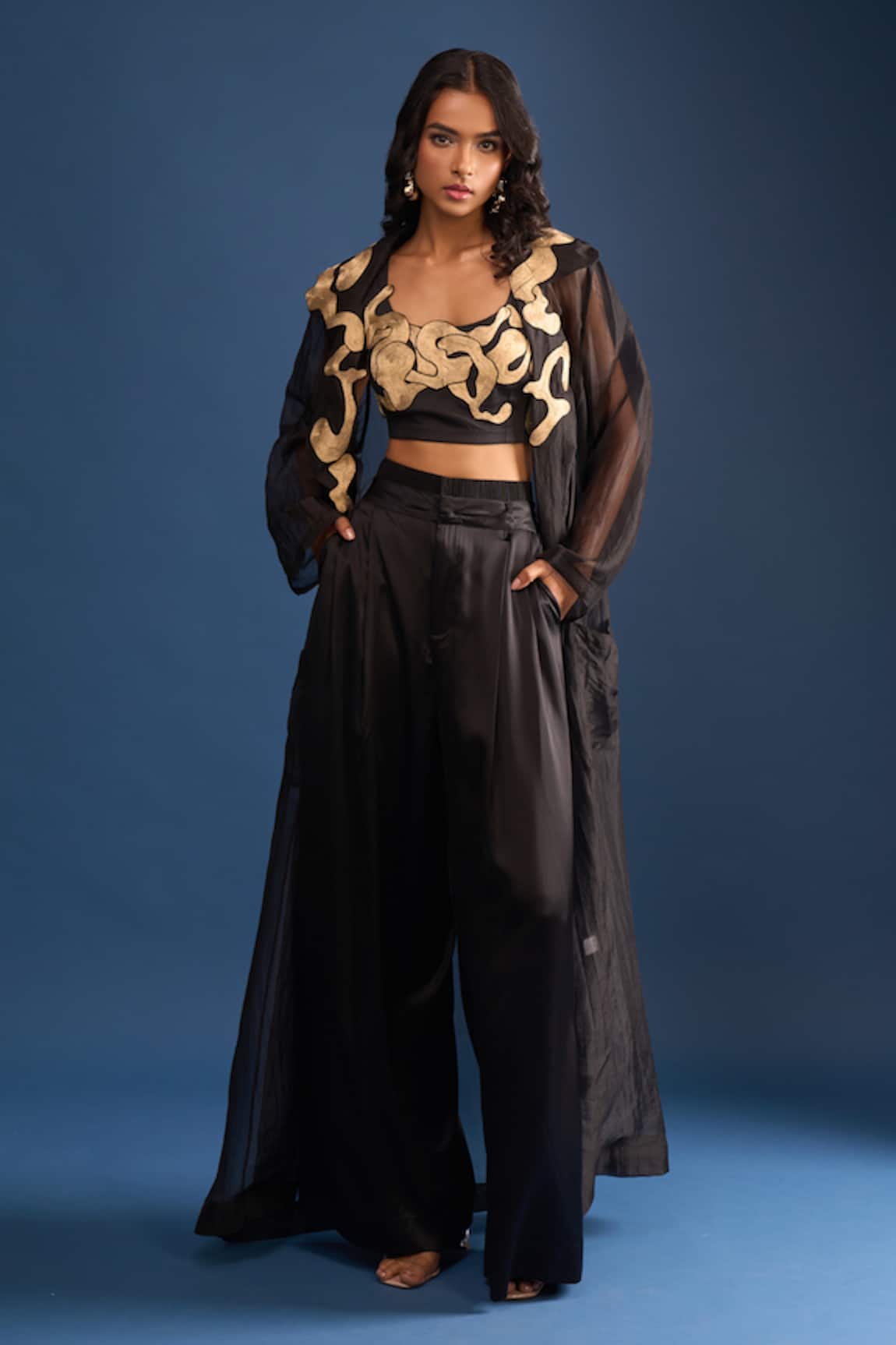 AK-OK Applique Embroidered Jacket Trouser Set 