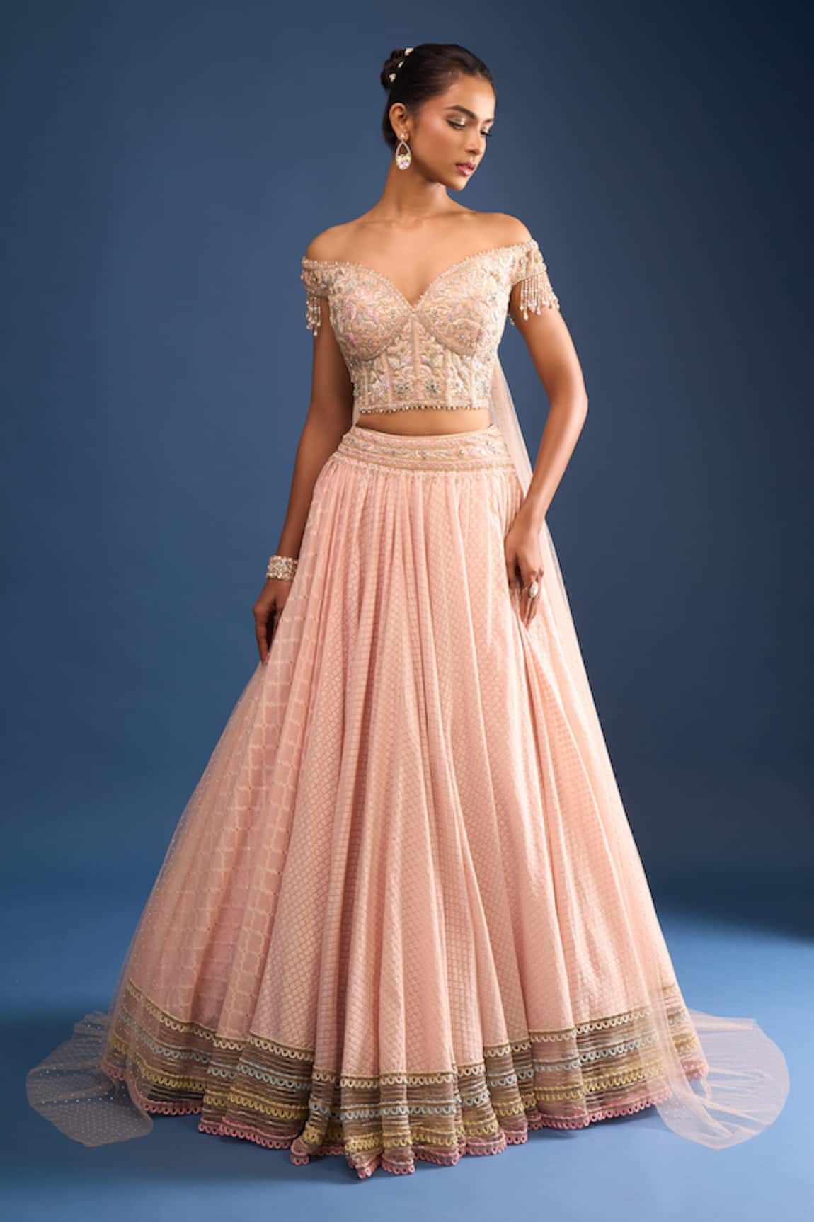 Tarun Tahiliani Blush Pink Corset Lehenga Set 