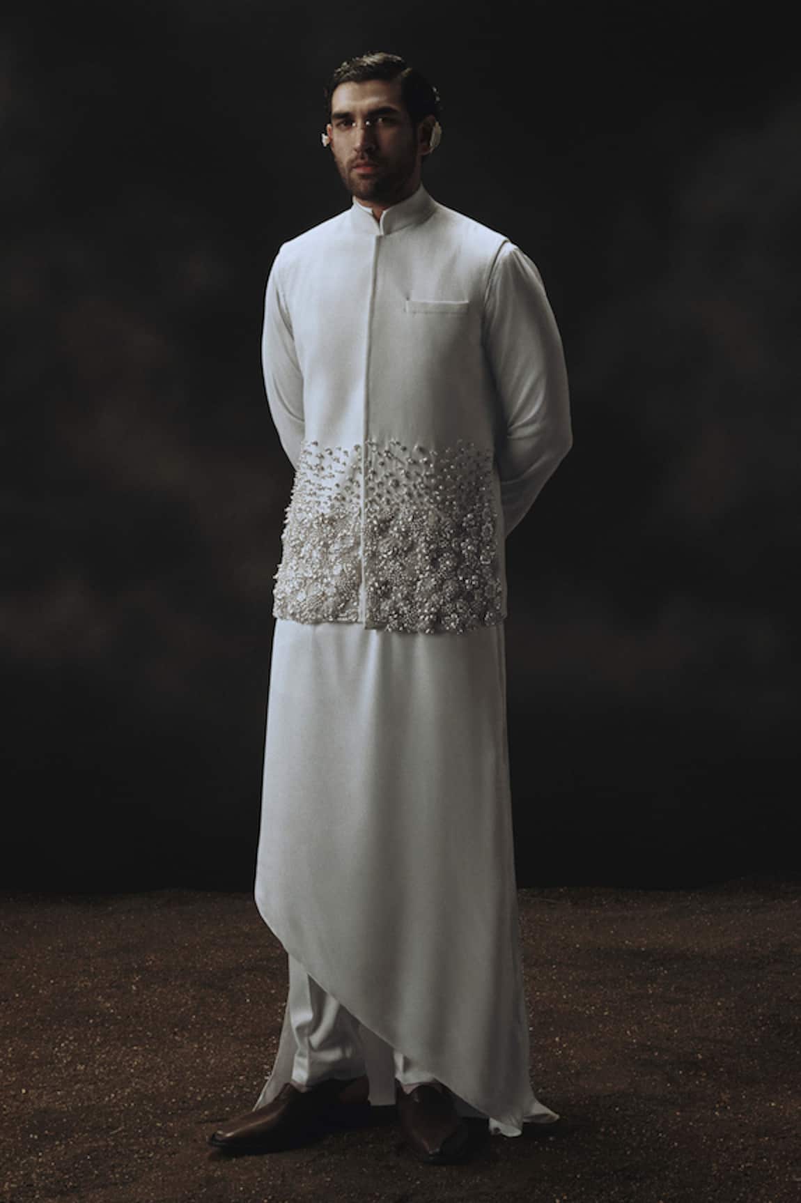 Nikhil Thampi Designer White Nehru Jacket Set 