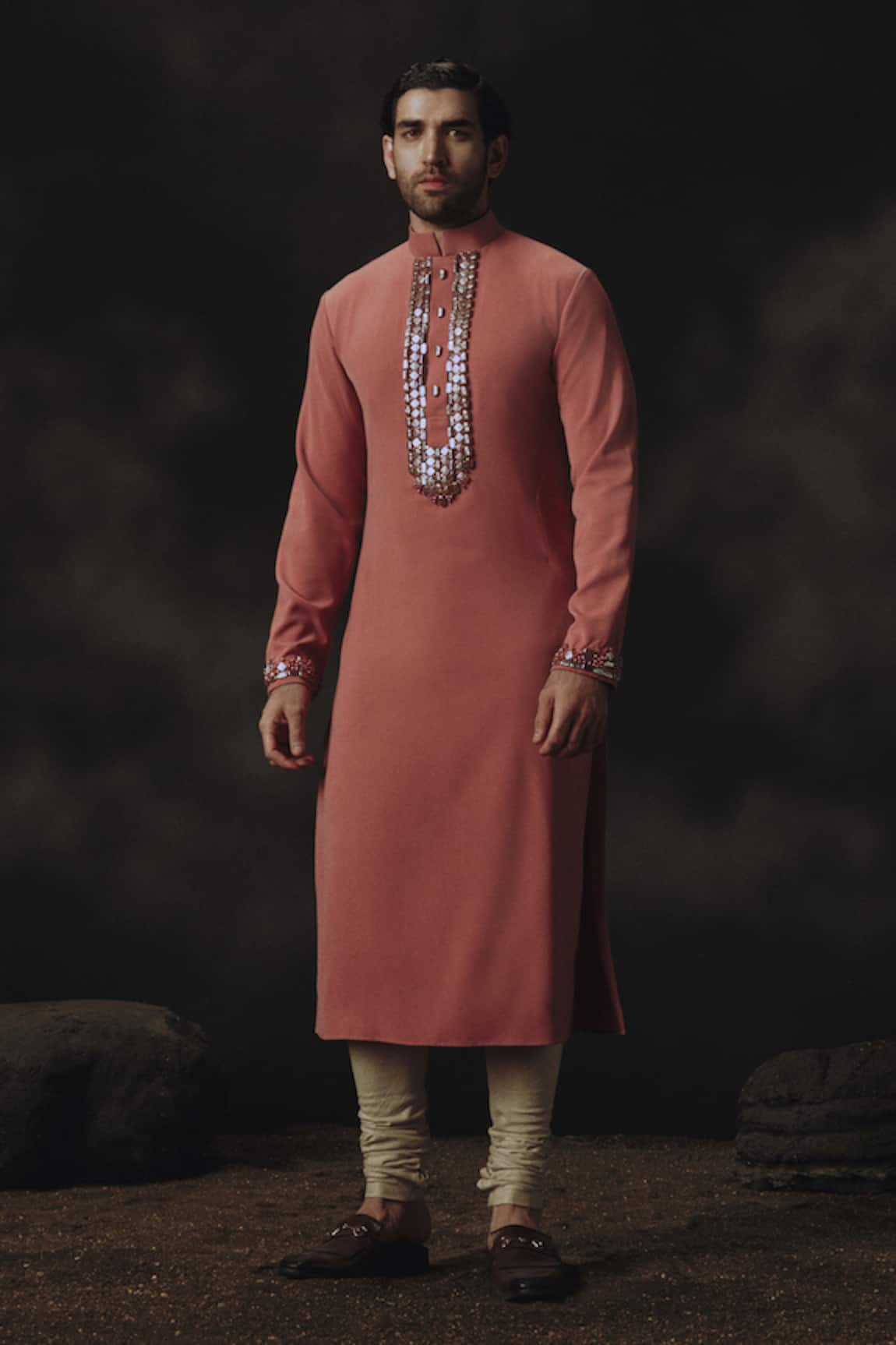 Nikhil Thampi Designer Kurta Set With Holographic Beads 