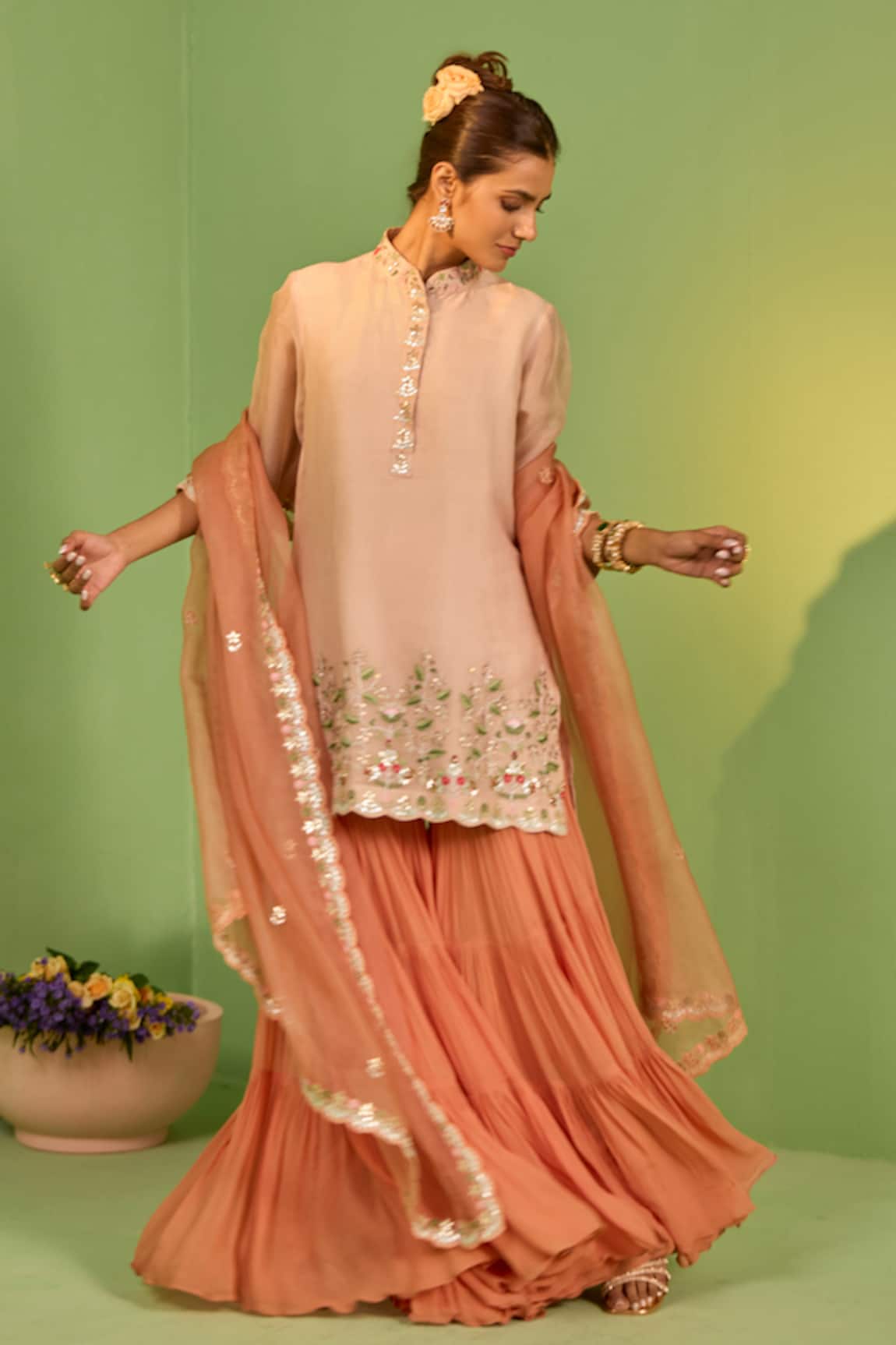 House Of Armuse Peach Gota Patti Sharara Set 