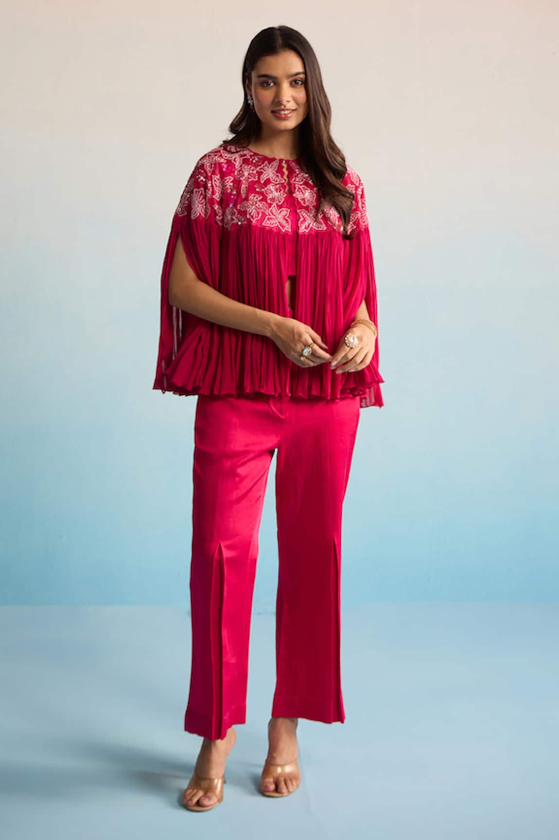 House Of Armuse Hot Pink Laleh Chiffon Coord Set 