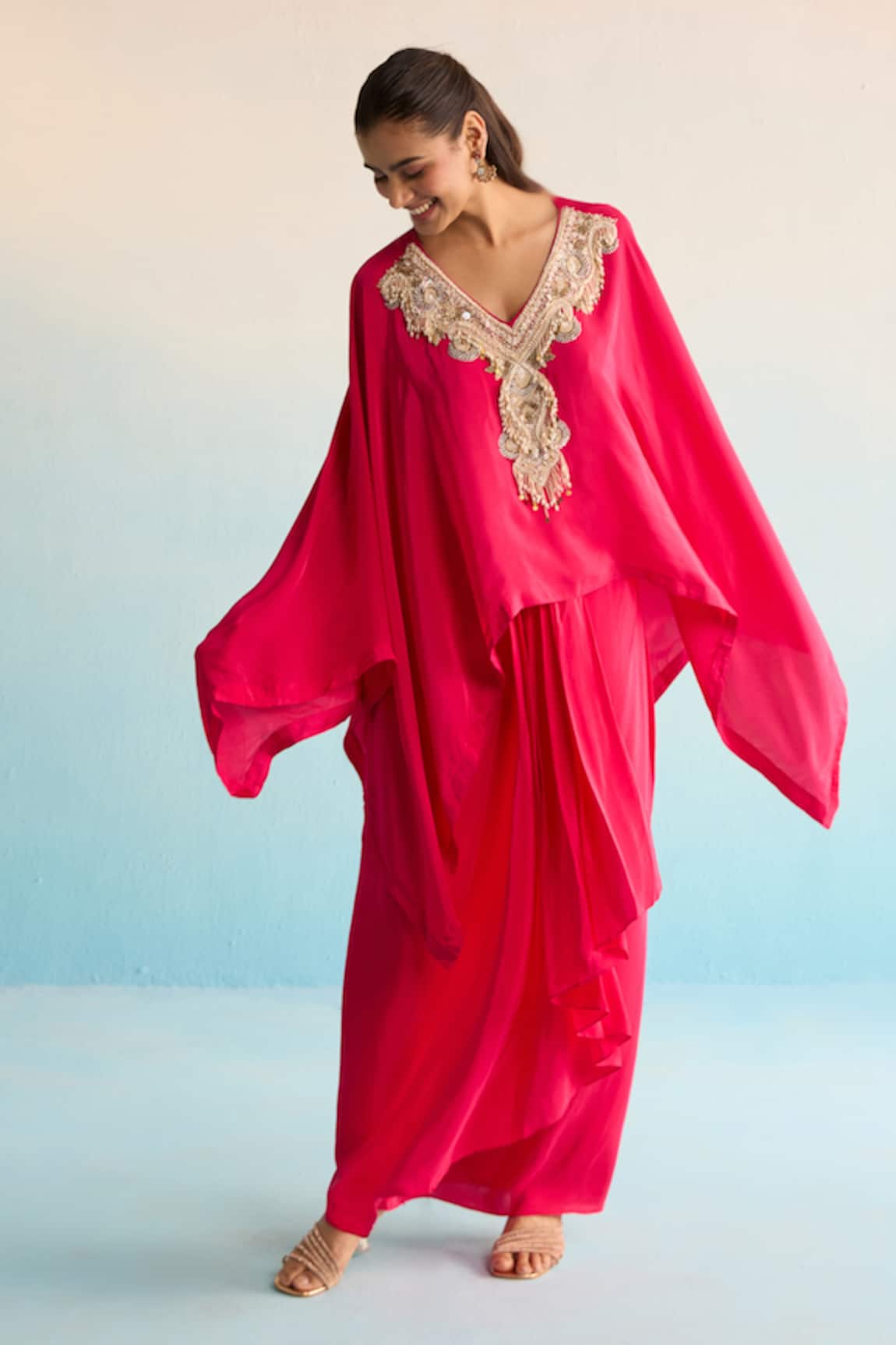 House Of Armuse Iridessa Hot Pink Kaftan Set 