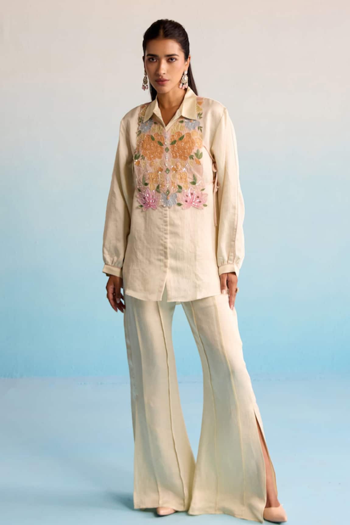 House Of Armuse Lemon Yellow Handpainted Coord Set 