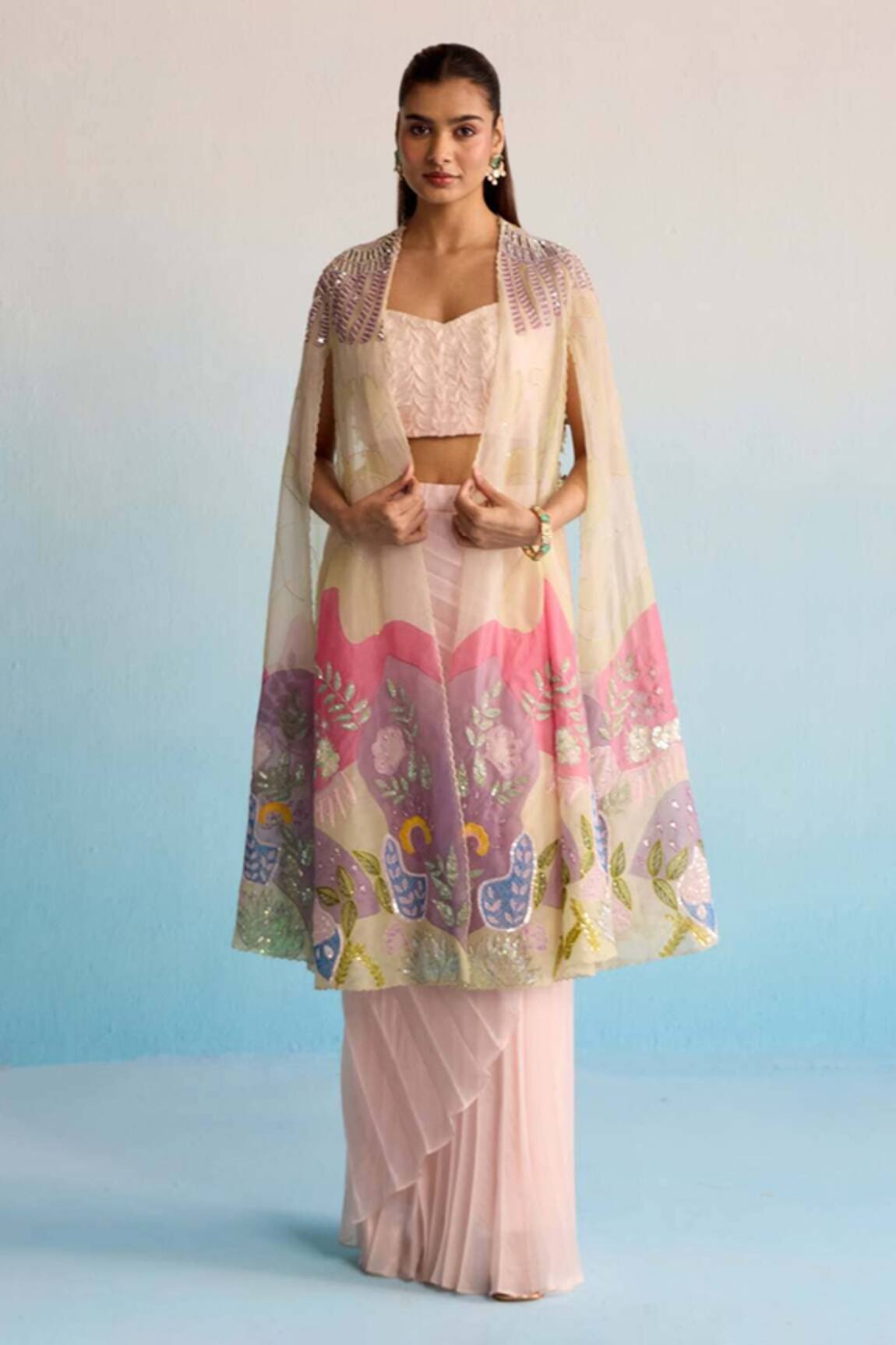 House Of Armuse Blush Pink Handpainted Cape Set