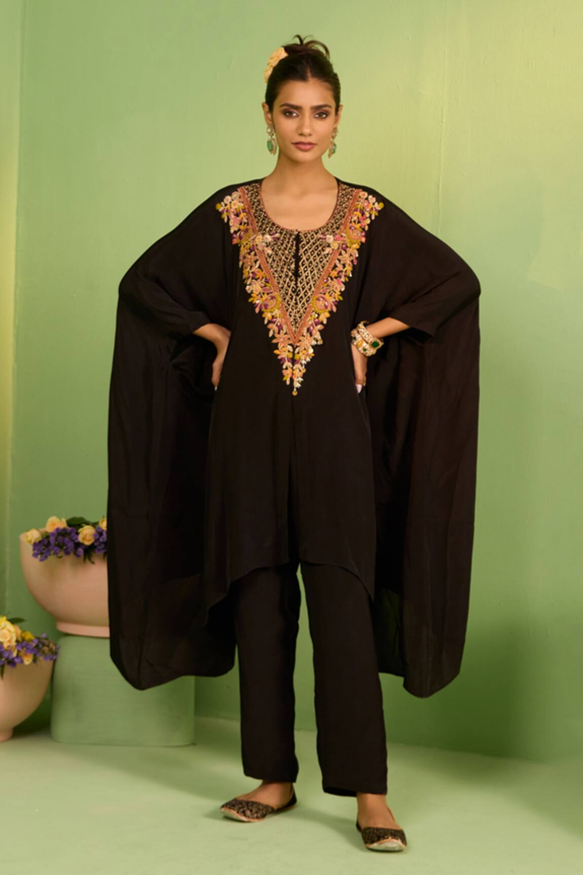 House Of Armuse Mahala Black Kaftan Set 