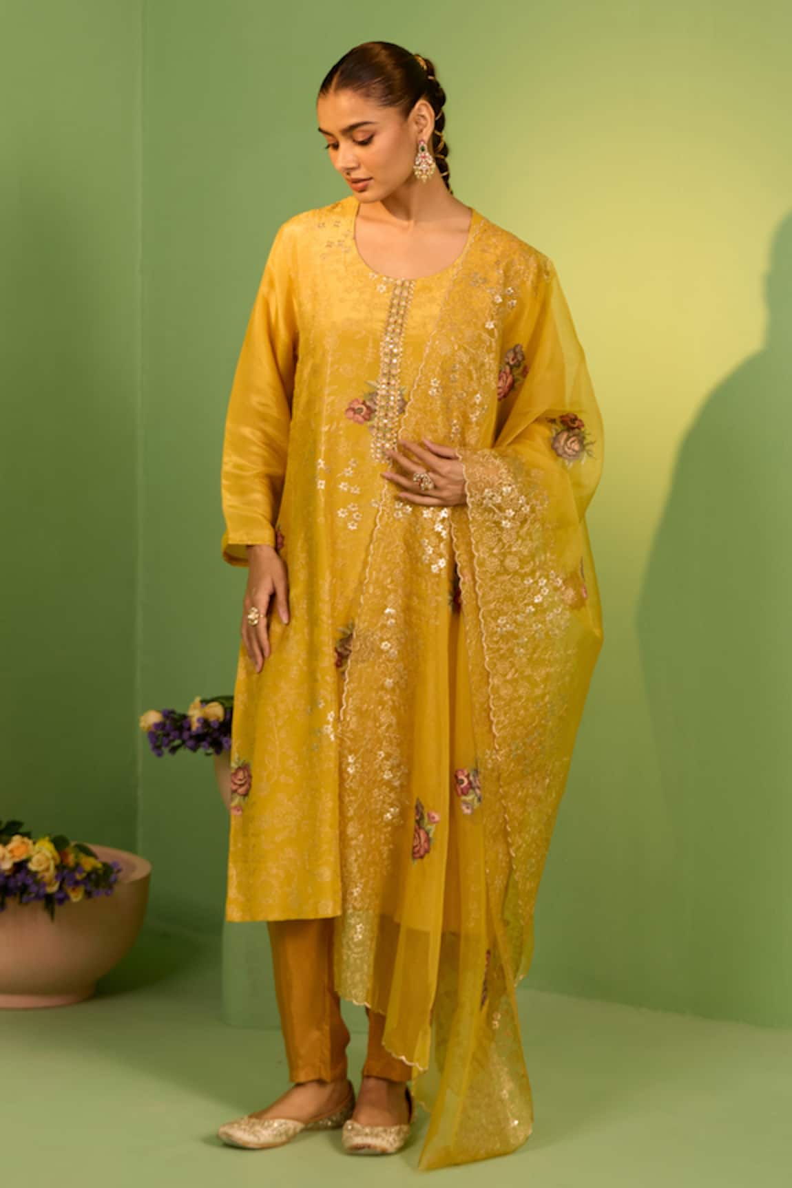 House Of Armuse Althea Mustard Suit Set 