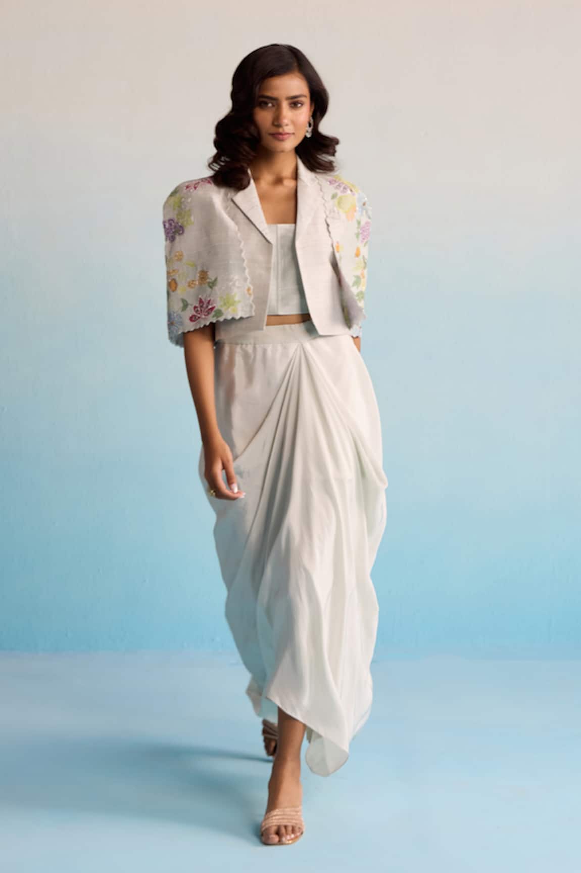 House Of Armuse Floral Embroidered Jacket & Skirt Set 