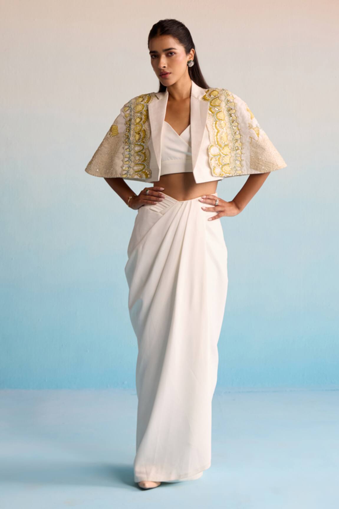 House Of Armuse Ivory Handpainted Skirt Set 