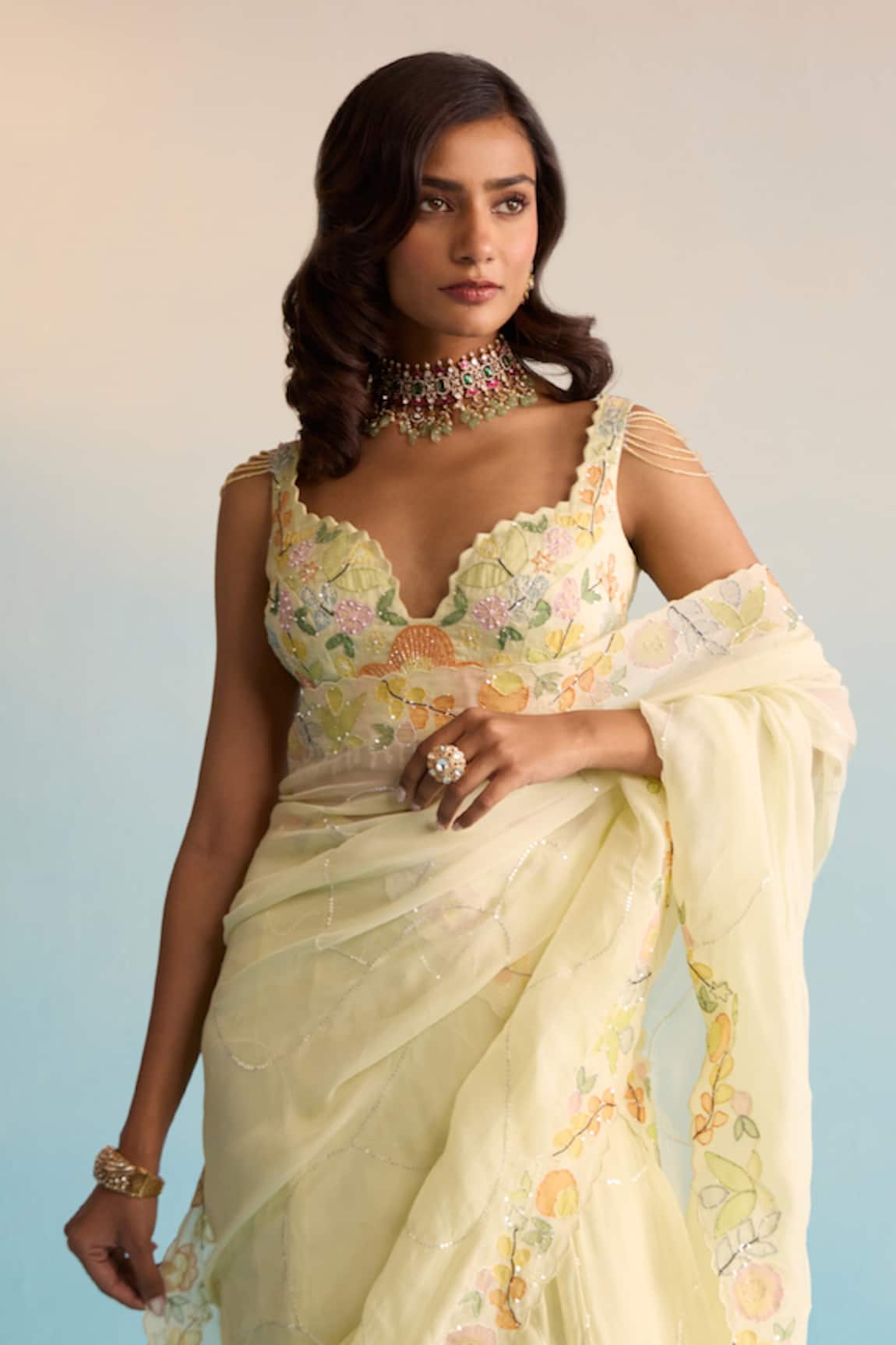 House Of Armuse Seher Lemon Yellow Designer Saree Set 