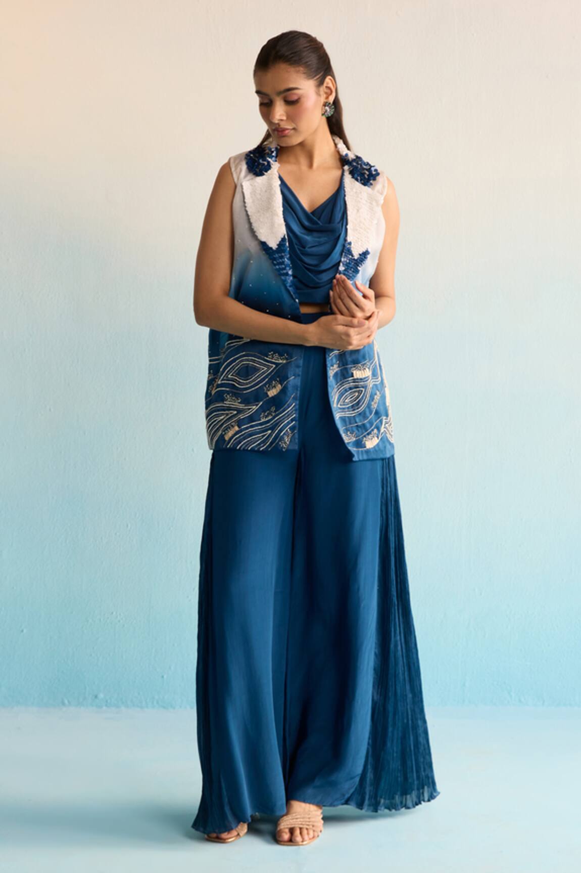 House Of Armuse Blue Sequined Camira Coord Set 