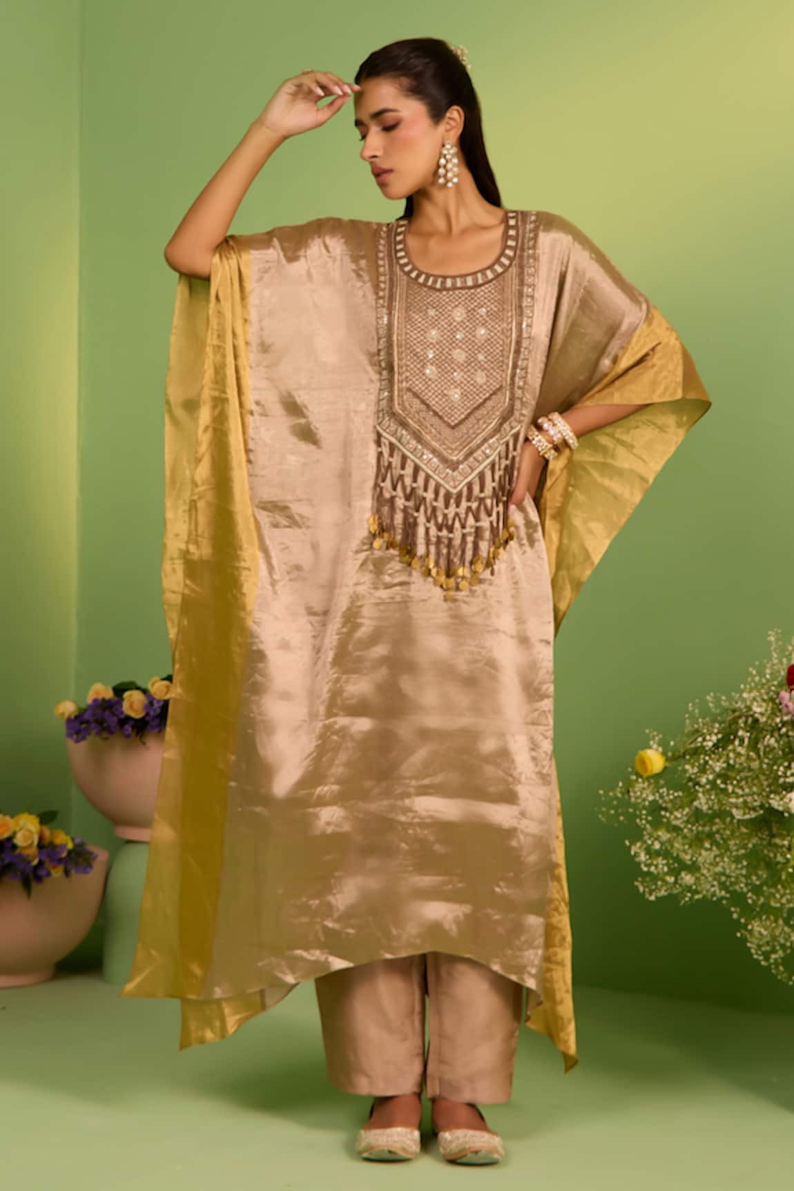 House Of Armuse Gold Tissue Itya Kaftan Set 