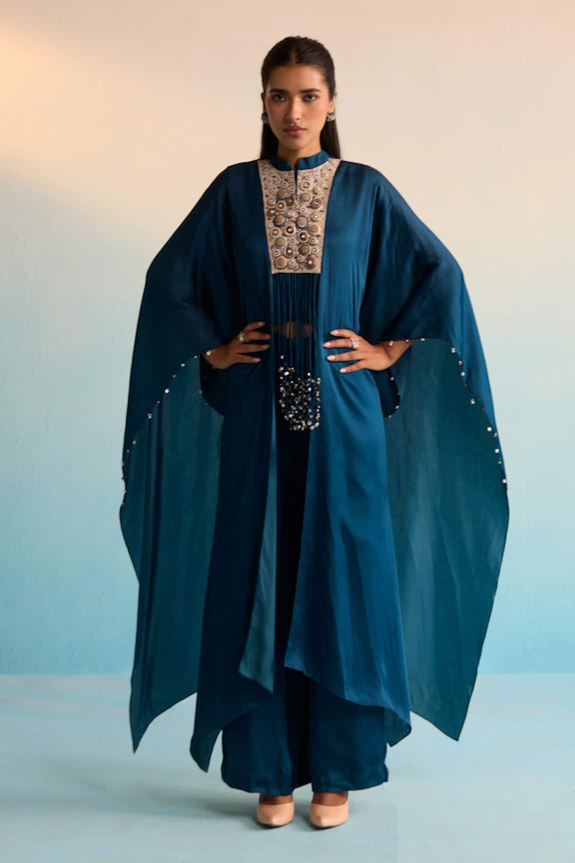 House Of Armuse Navy Blue Sequined Kaftan Set 