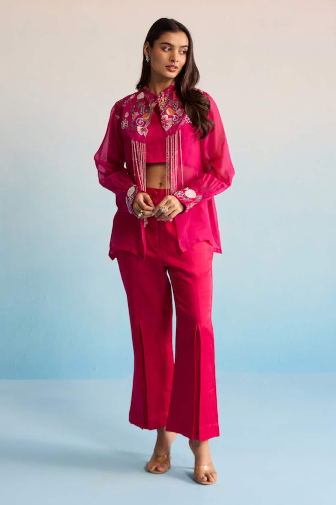 House Of Armuse Hot Pink Embroidered Co-Ord Set 
