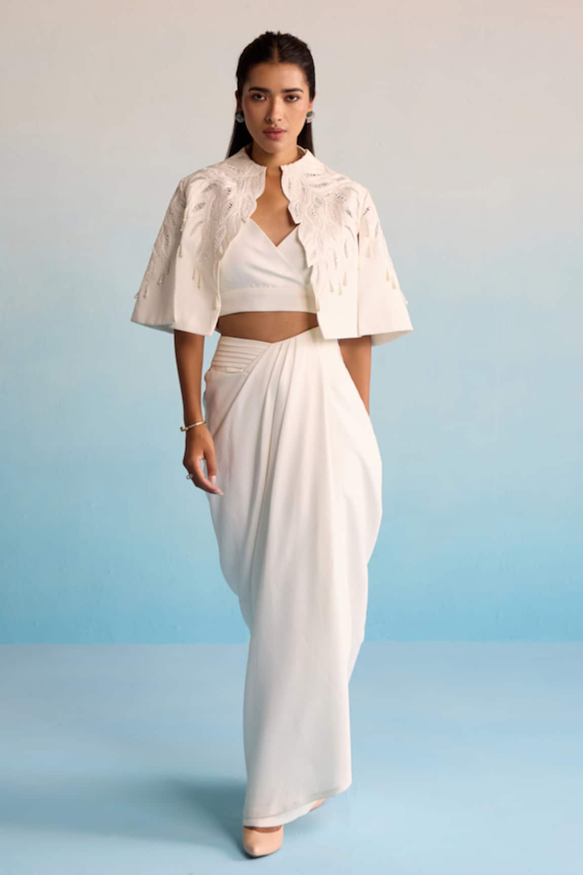 House Of Armuse Ivory Threadworm Cape & Skirt Set 
