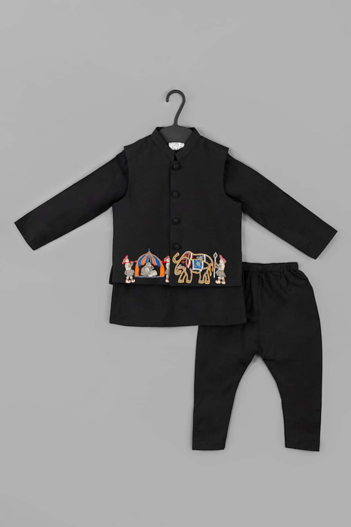Little Brats Black Palki Embroidered Kurta Set 
