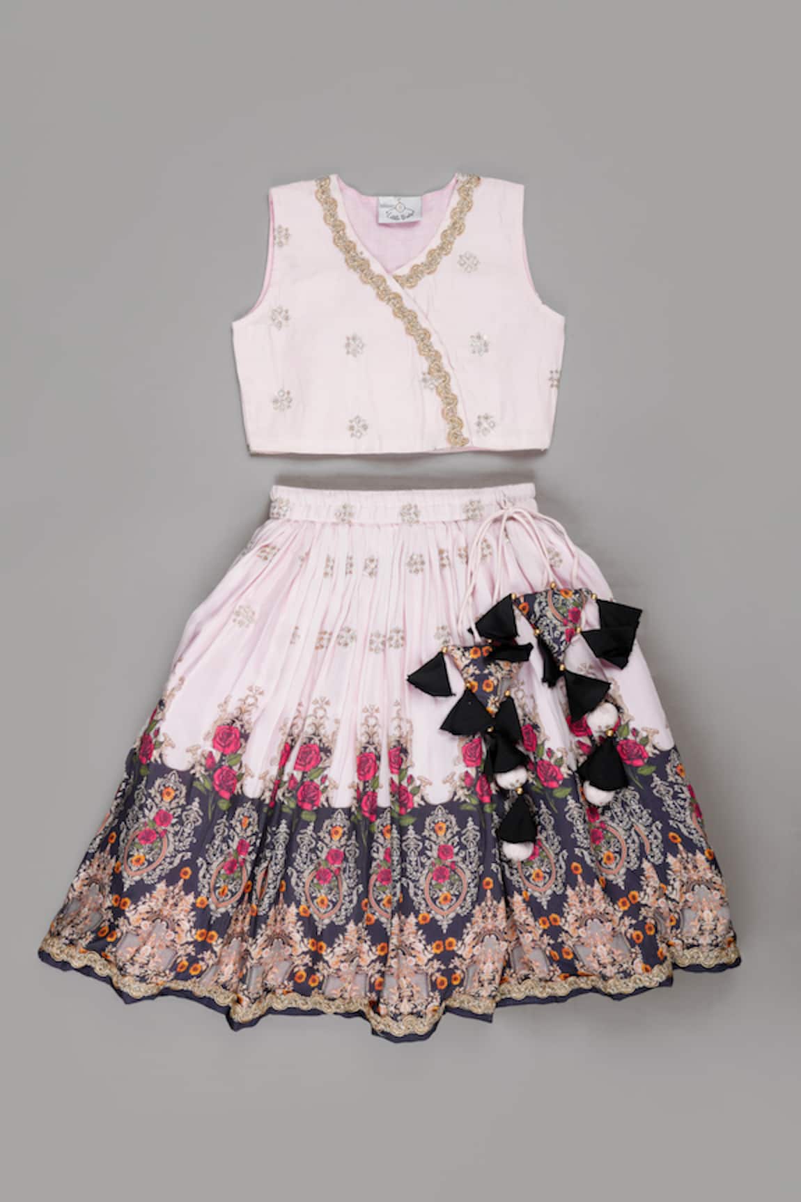 Little Brats Zari Embroidered Angrakha Blouse & Lehenga Set 
