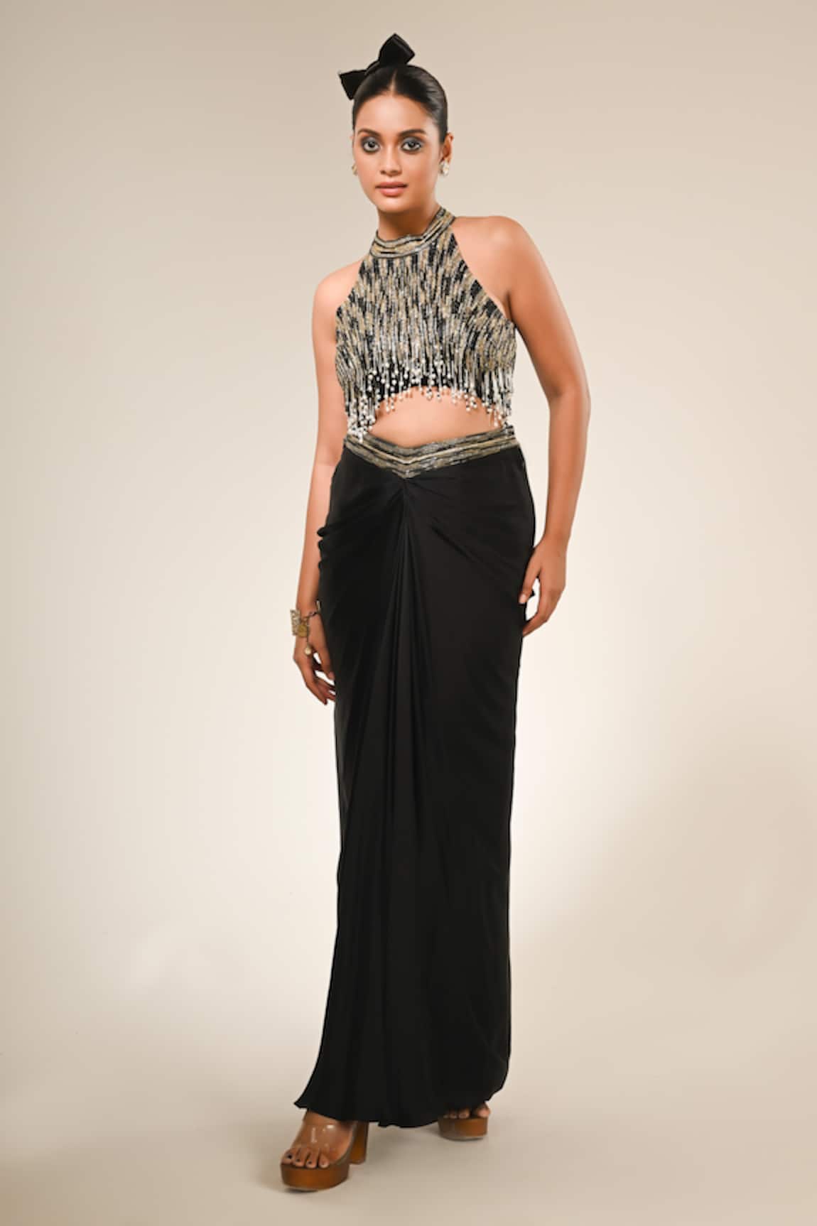 Couture By Niharika Designer Black Blouse & Skirt Set 