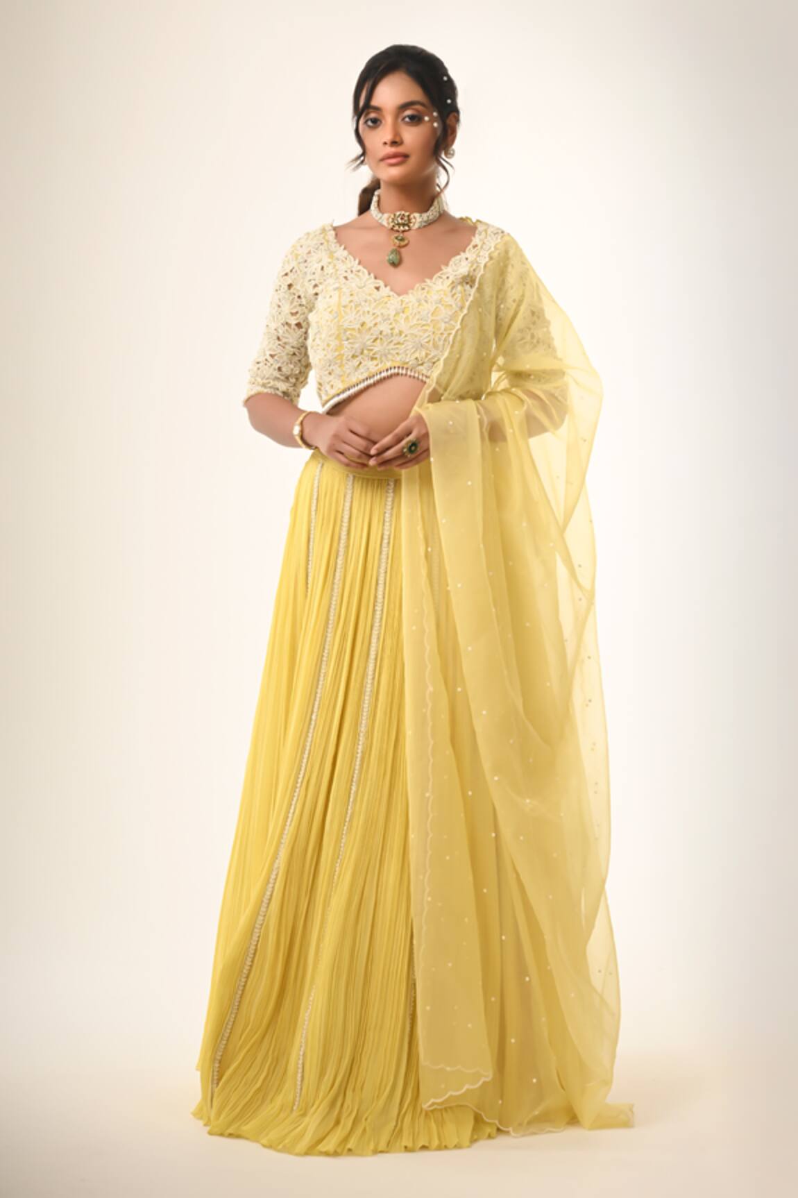 Couture By Niharika Designer Yellow Organza Skirt Set 