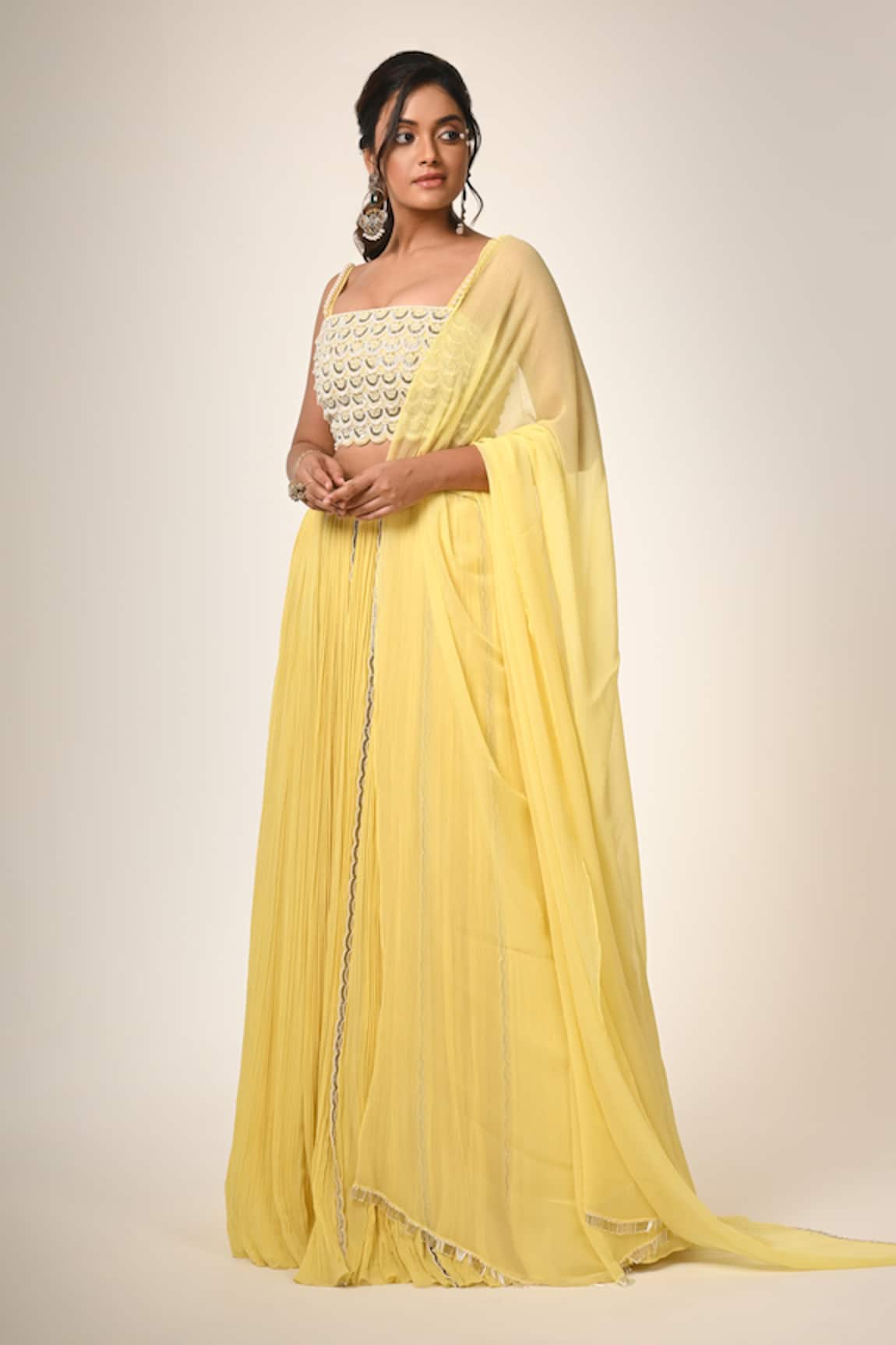 Couture By Niharika Designer Yellow Organza Dupatta Set 