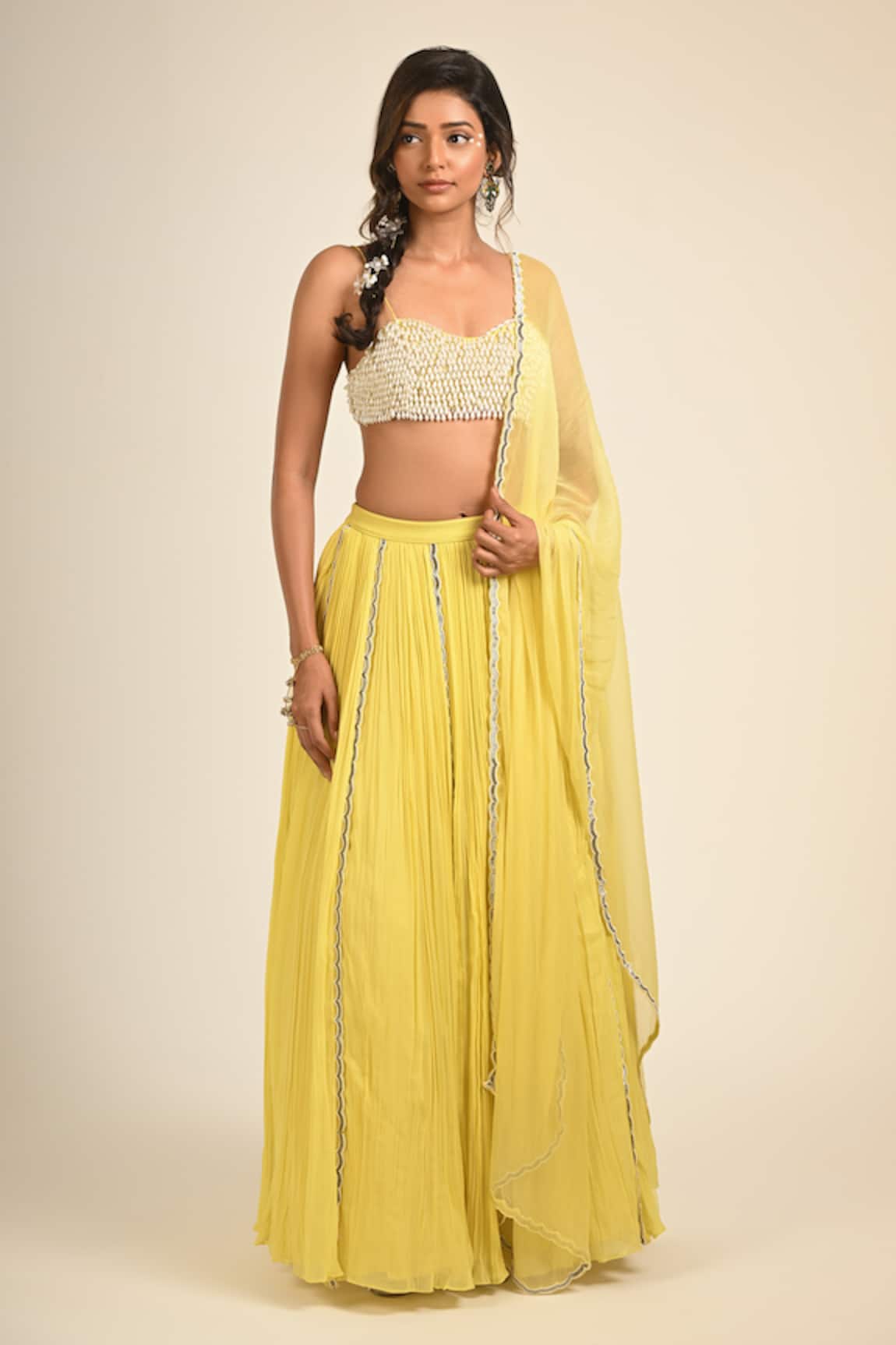 Couture By Niharika Yellow Organza & Viscose Georgette Set 