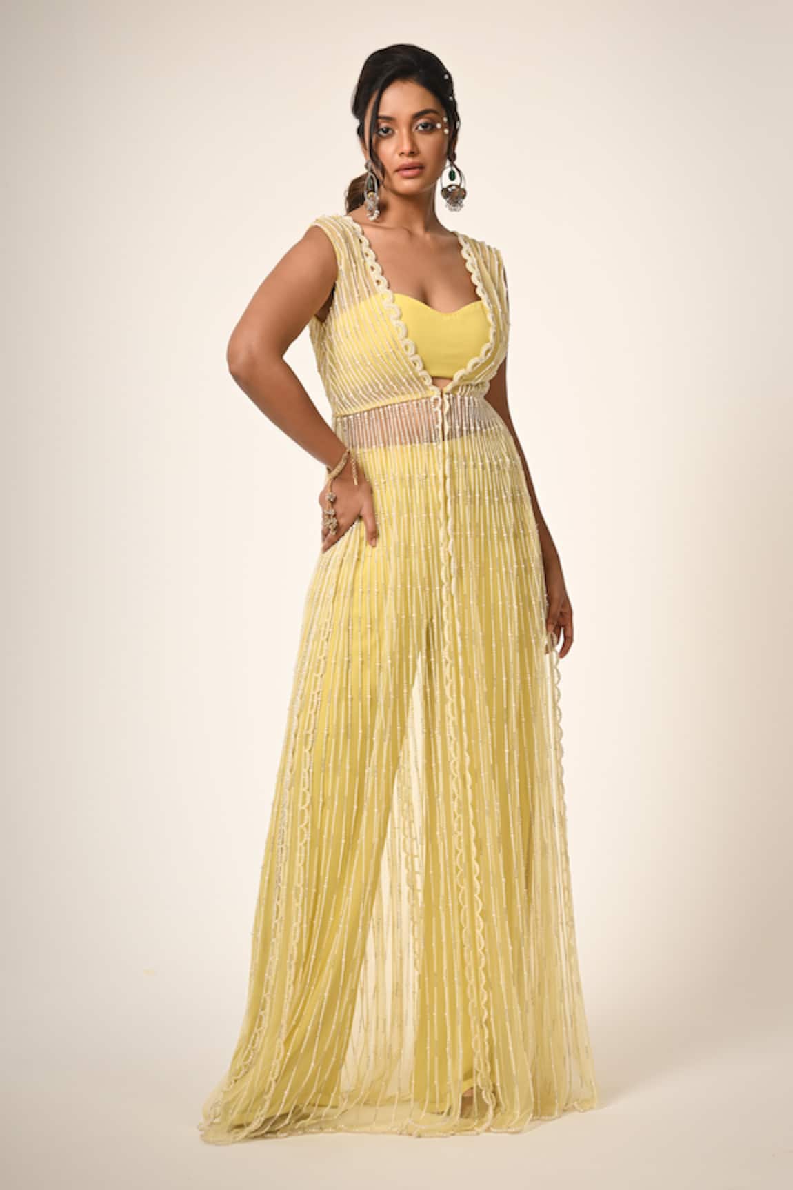 Couture By Niharika Designer Yellow Cape Set 